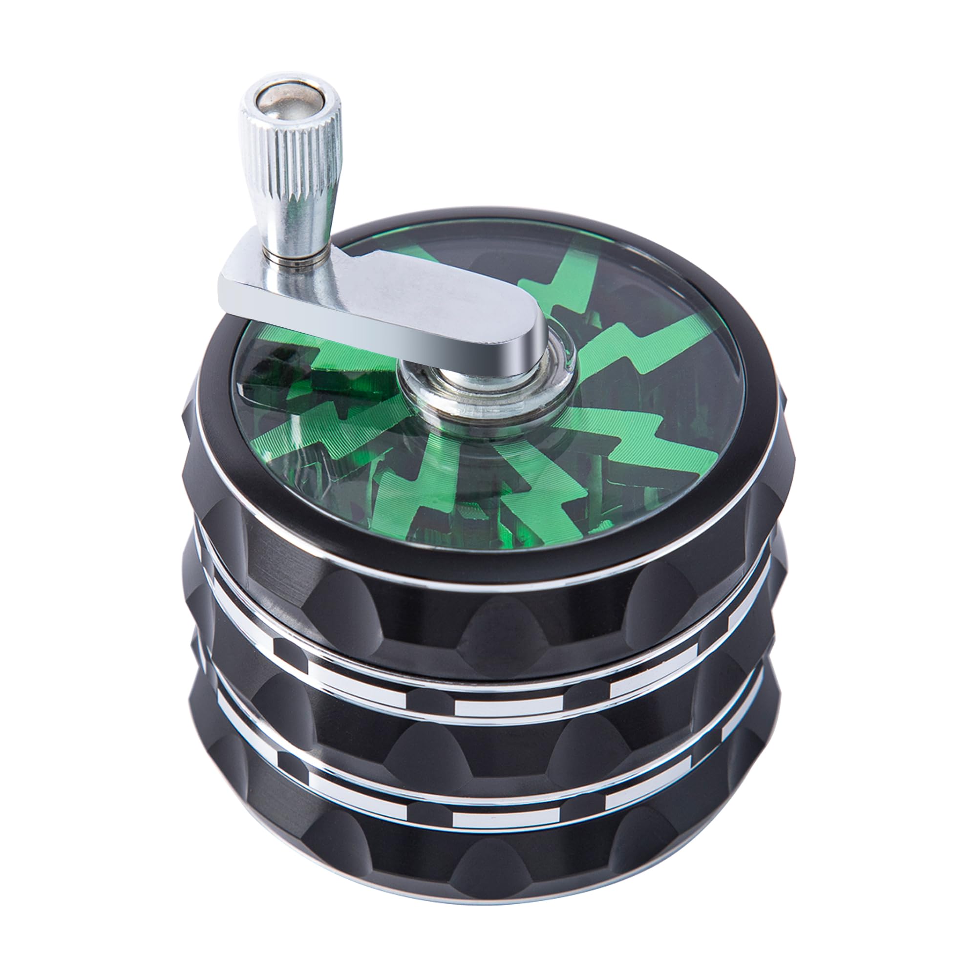 2.5 Inch Hand Crank Aluminum Herb Grinder with Clear Top - Large Black Spice Crusher for Kitchen, Cooking & Baking - Perfect for Grinding Herbs, Spices & Tobacco