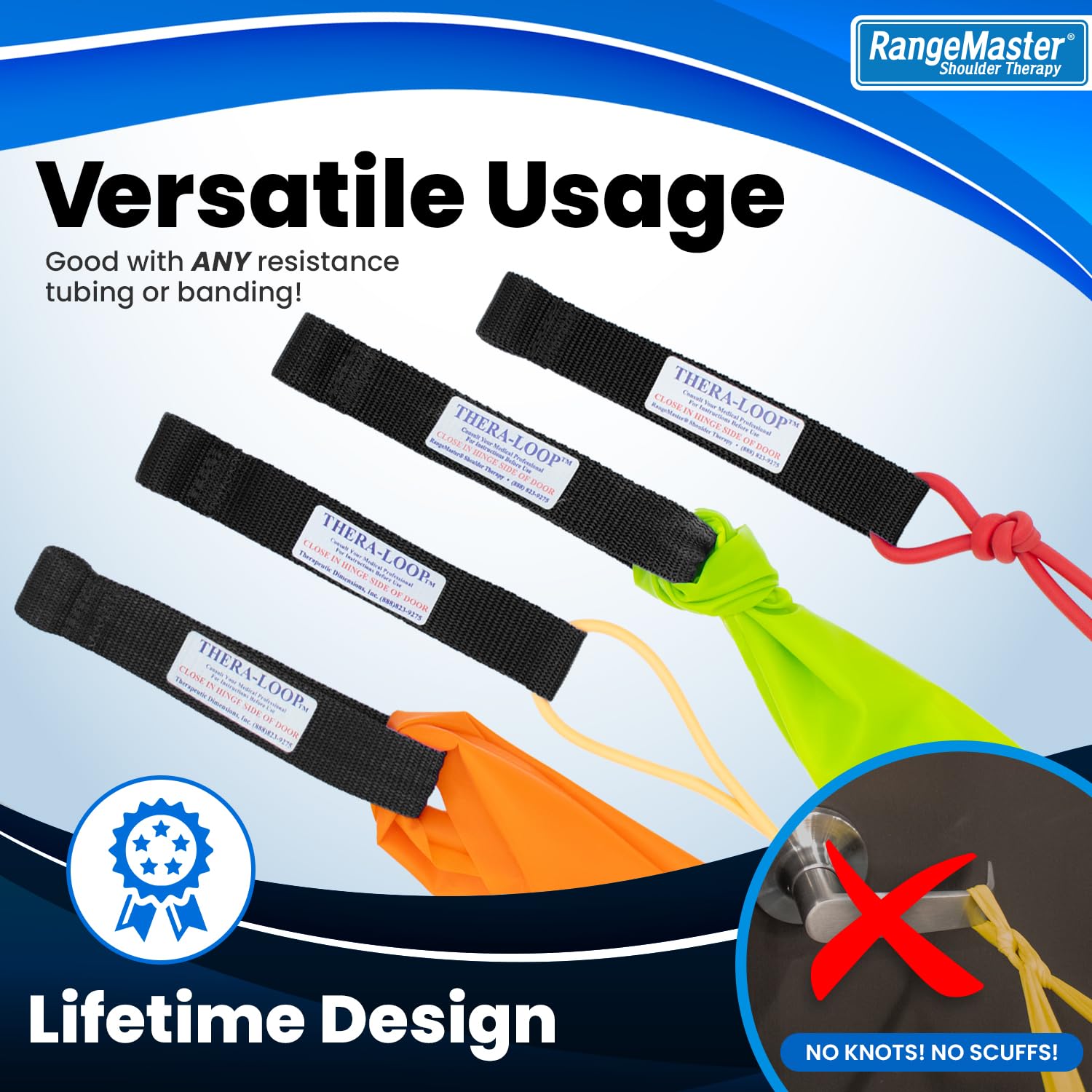 RangeMaster TheraLoop Door Anchors - Non-Slip Resistance Band Anchors for Home Workouts, Physical Therapy & Strength Training - Compatible with Exercise Bands & Tubes - Secure 2-Pack (Black) - Perfect for Doorway Exercises, Rehabilitation & Fitness Routines