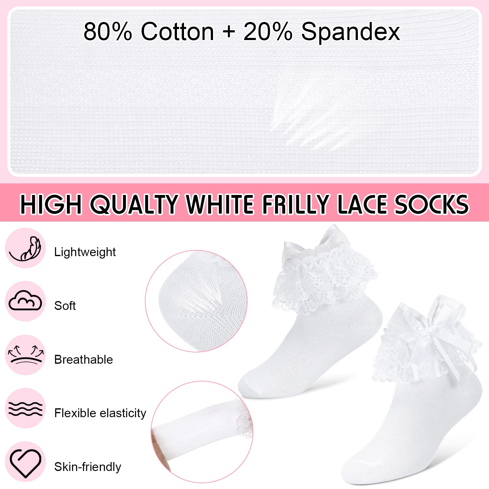 Girls White Lace Frilly Socks - Cute Vintage Communion & Christening Ankle Socks with Bows (Age 4-6) | Perfect for Special Occasions, Church Events & Photoshoots