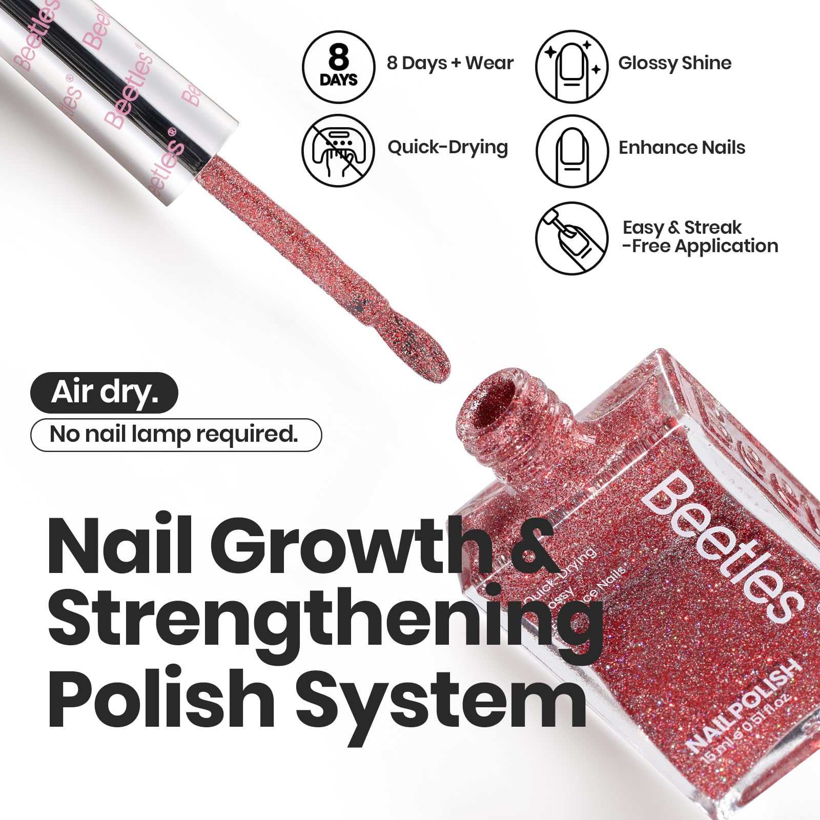 Beetles 6-Piece Glitter Nail Polish Set - Silver, Pink, Gold, Red, Brown, Black | Quick-Dry, Non-Toxic, Long-Lasting Nail Lacquer | Perfect for DIY Manicures, Nail Art, Salon Use & Gifts for Women | Great for Parties, Weddings, Holidays & Everyday Wear