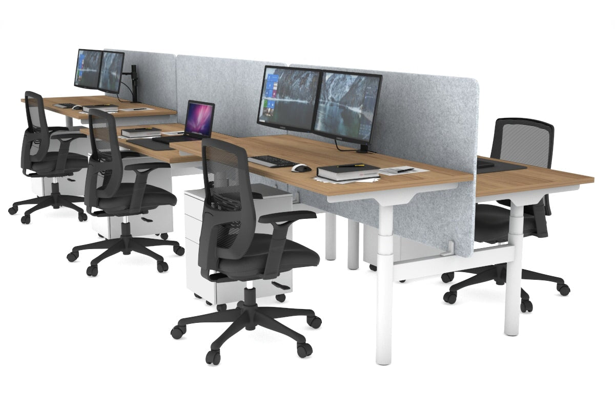 Flexi Premium Height Adjustable 6-Person H Bench Workstation - White Frame [1600L x 700W] - Ideal for Office, Coworking Spaces & Collaborative Work Environments