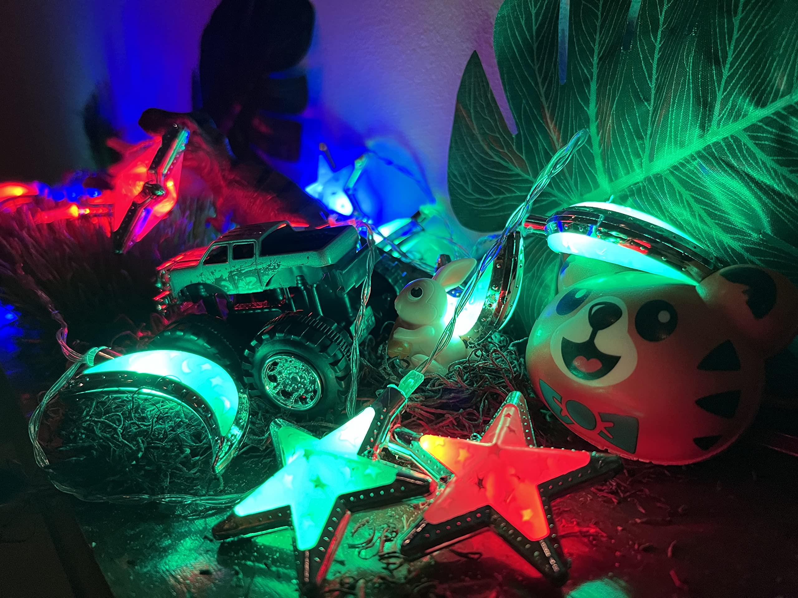3D LED String Lights for Indoor & Outdoor Decor - 20pcs Moon & Star Silver Lights for Christmas, Parties, Weddings, Bedroom, Garden - Safe & Cool Festive Decoration