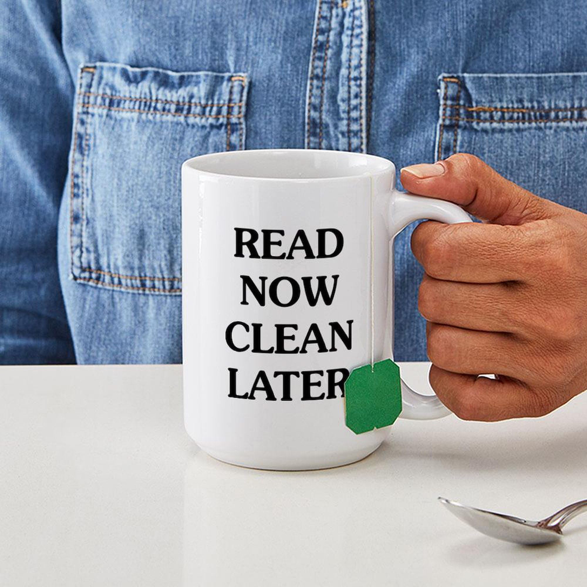 Read Clean 15 oz (444 ml) Ceramic Coffee Mug - Perfect for Book Lovers, Office & Home Use - Durable & Dishwasher Safe