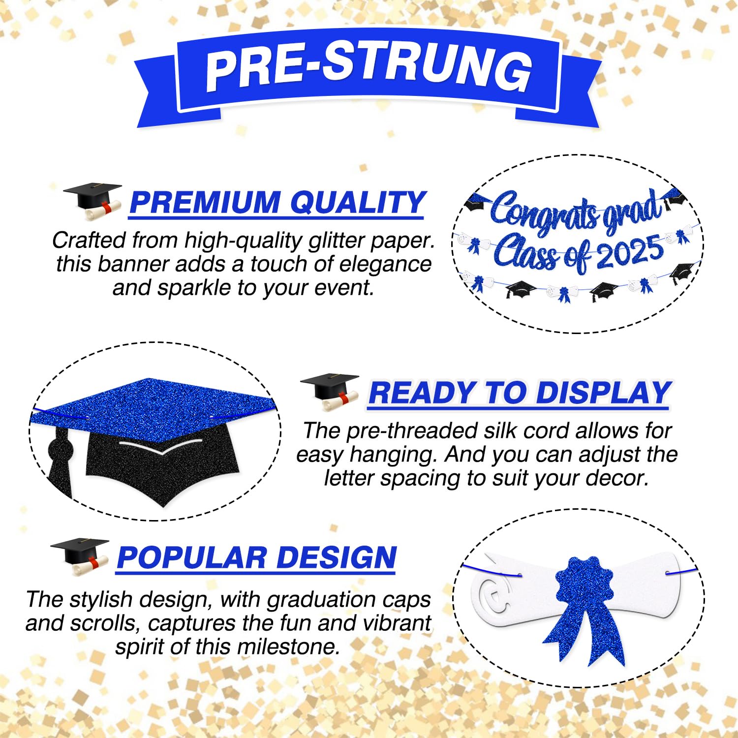 Class of 2025 Graduation Banner - Blue Cap & Diploma Themed Party Decor for High School, College & University Celebrations | Perfect for Graduation Parties, Senior Send-offs & Commencement Decorations