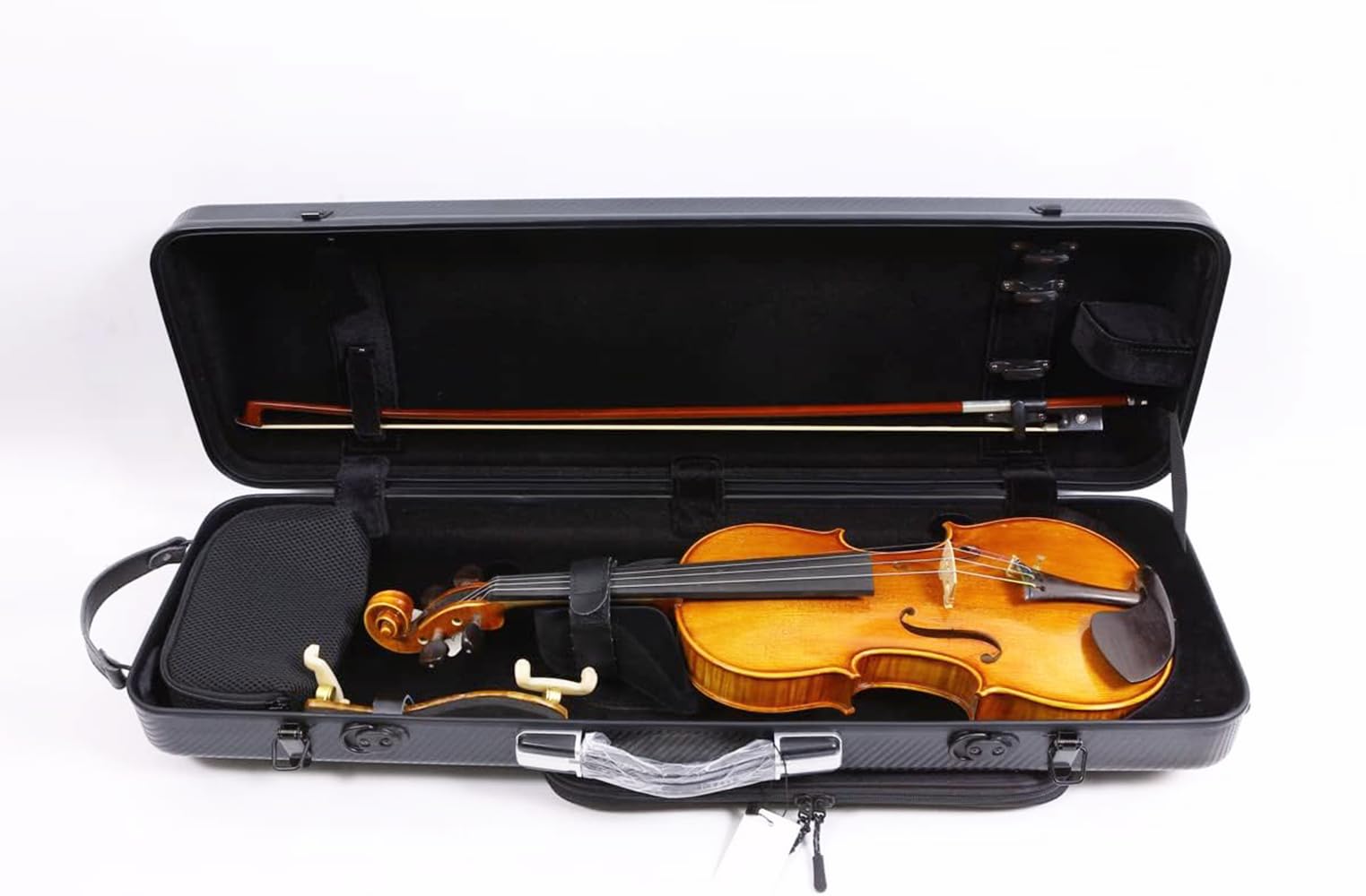 Premium 4/4 Full Size Carbon Fiber Violin Case - High Strength Hard Shell with Durable Handles, Backpack Straps & Music Sheet Pocket (Black, Buckle Lock) - Perfect for Professional Musicians, Travel & Music Lessons