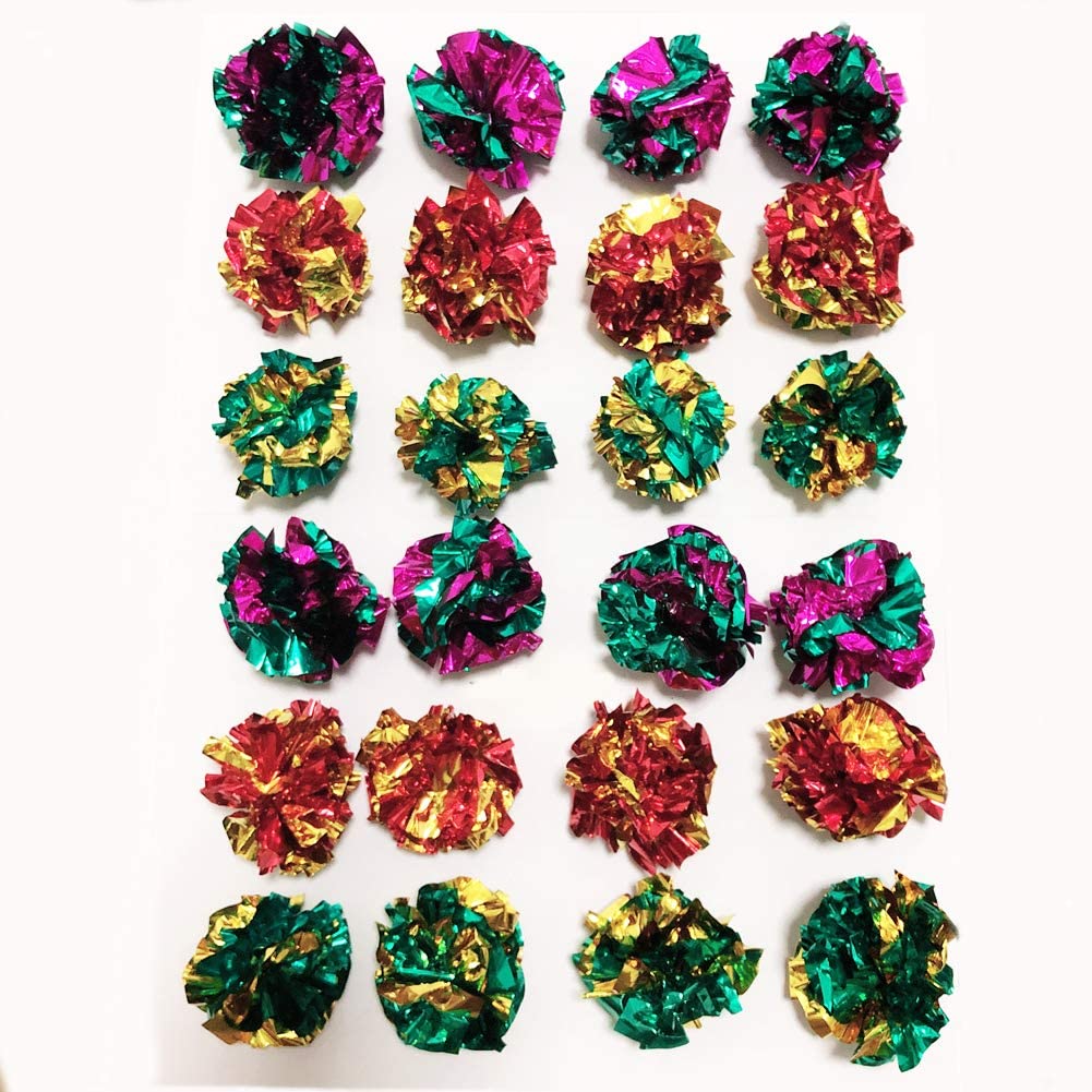 Crinkle Cat Toys 24 Pack - 2 Inch Mylar Interactive Cat Balls for Kittens & Adult Cats - Soft & Safe Exercise Toys for Indoor Play, Weight Loss & Mental Stimulation - Perfect for Playtime, Training & Bonding with Your Pet