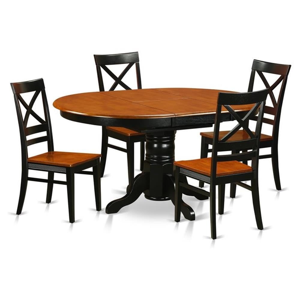 East West Furniture AVQU5-BCH-W 5-Piece Black & Cherry Dinette Set with Oval Table & 4 Chairs, 42x60 Inch - Perfect for Small Dining Rooms, Breakfast Nooks & Compact Kitchens
