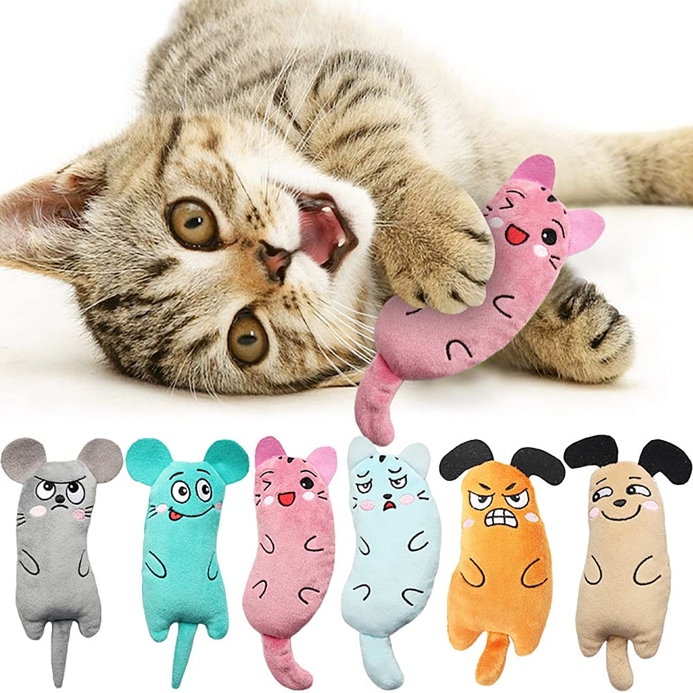 6 PCS Catnip Toys for Kittens & Adult Cats - Interactive Cat Chew Toys with Catnip, Bite-Resistant Cat Toys for Teething, Cartoon Mice Design - Perfect for Playtime, Training & Stress Relief
