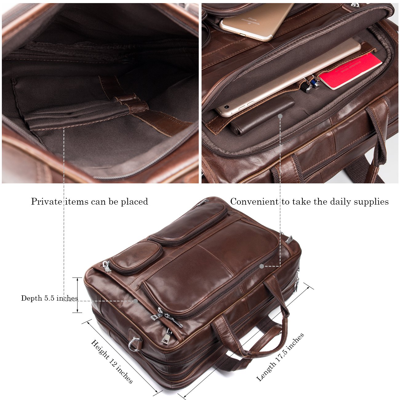 Premium Genuine Leather Business Travel Briefcase for Men - 15.6 Inch Laptop Bag & Stylish Duffel - Perfect for Office, Commute & Business Trips