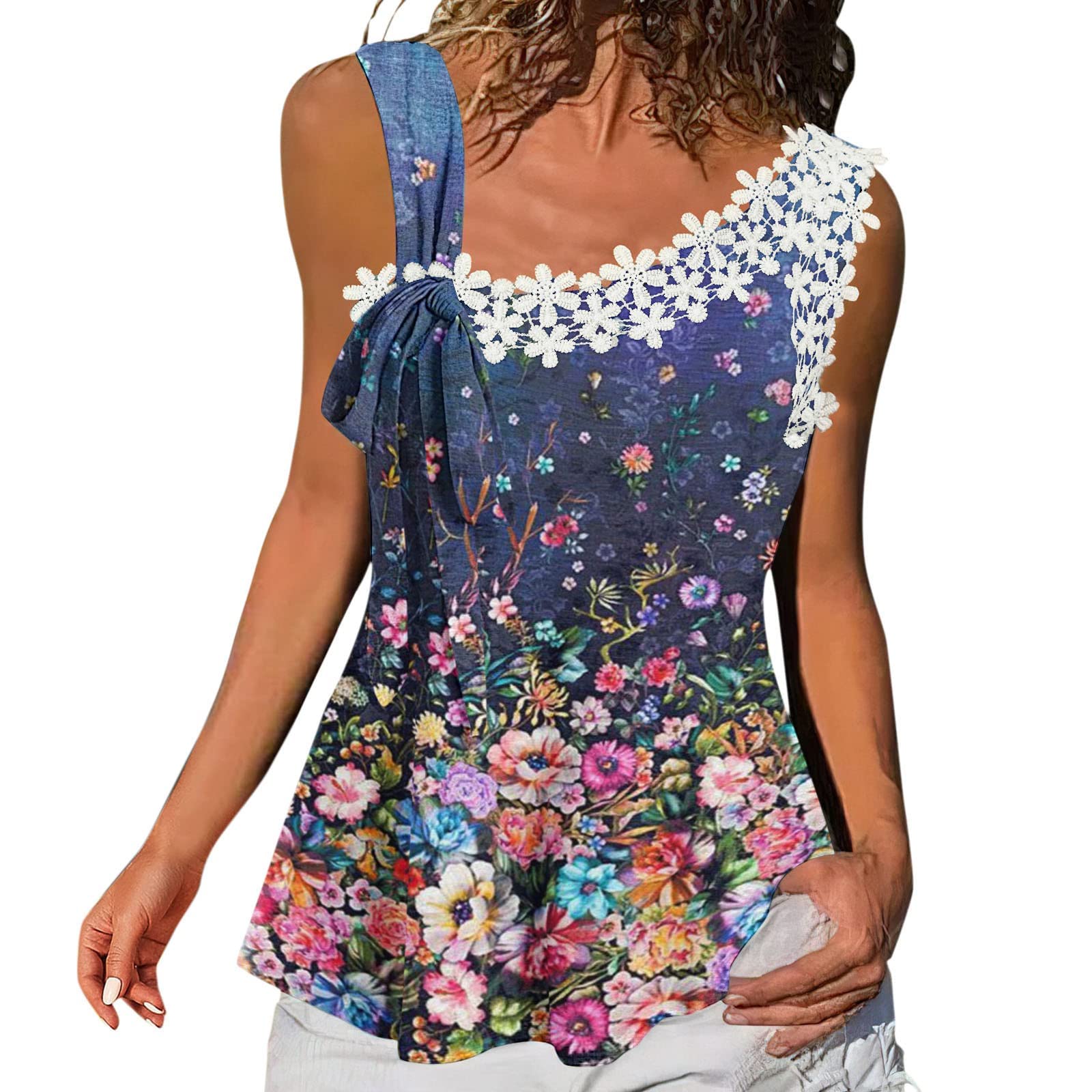 Sexy Strappy Floral Lace Blouse - Summer Women's Tunic Tee for Casual & Dressy Occasions
