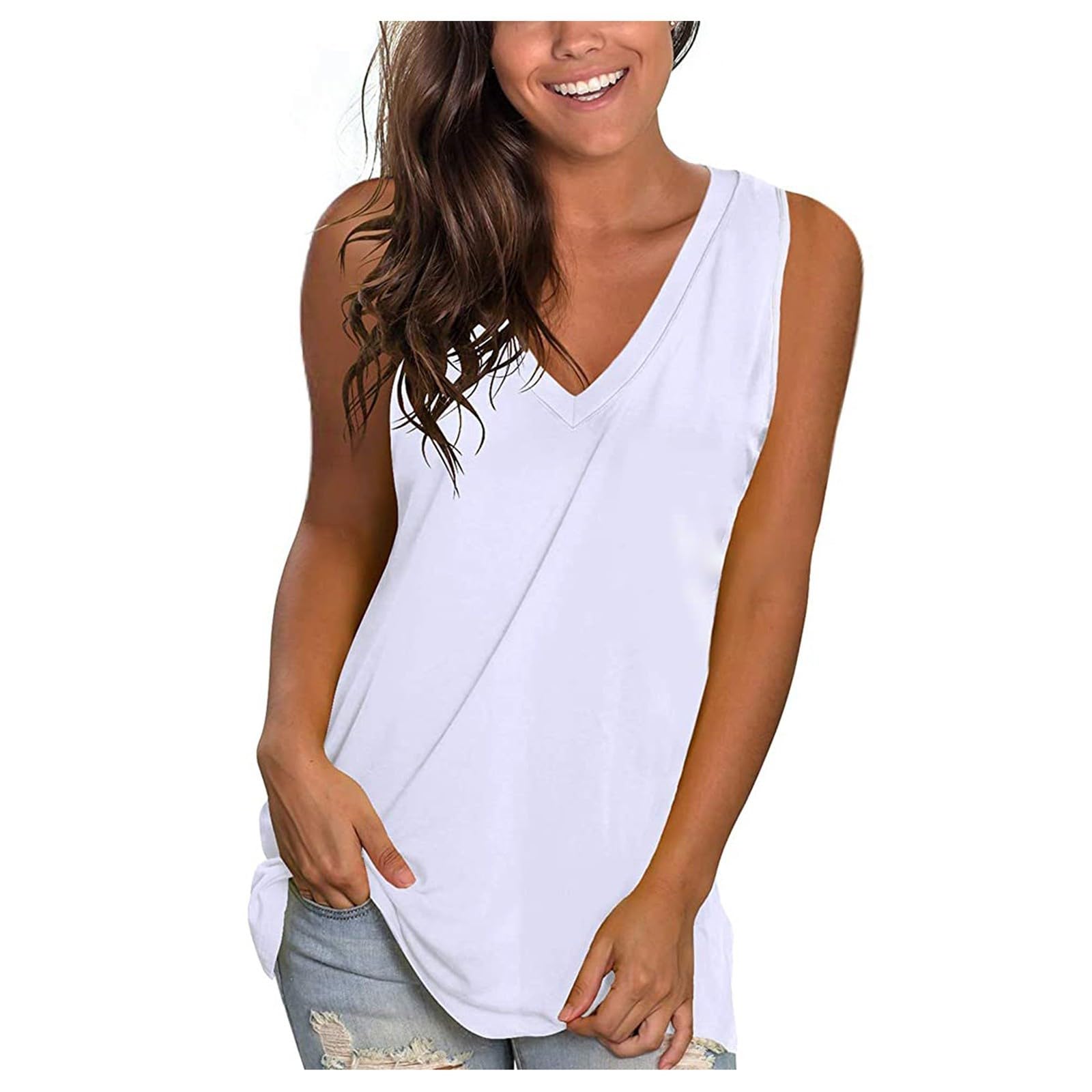 Women's Cotton V-Neck Tank Tops - Summer Sleeveless Blouse for Casual Wear