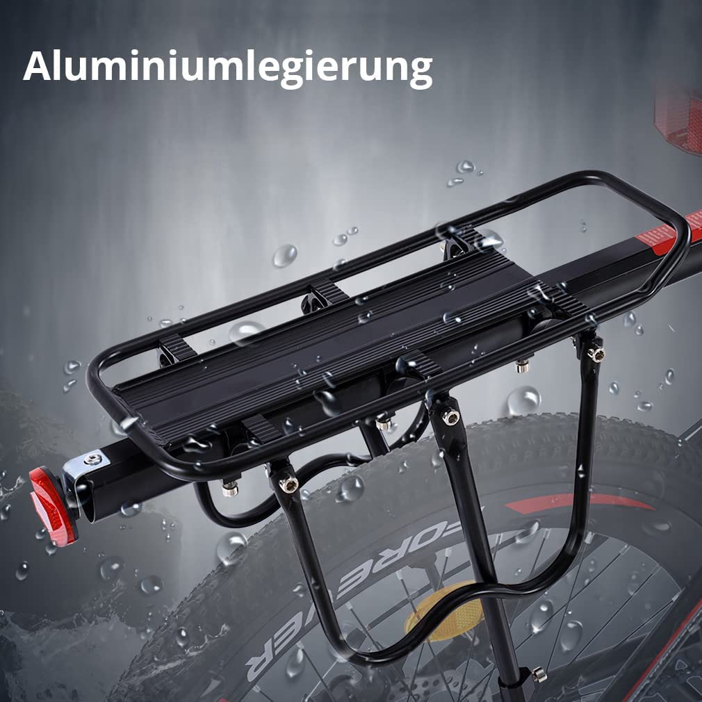 Adjustable Quick Release Bike Rear Rack - 110 Lbs Capacity Bicycle Cargo Carrier with Elastic Straps & Safety Reflector | Perfect for Commuting, Grocery Shopping & Outdoor Adventures
