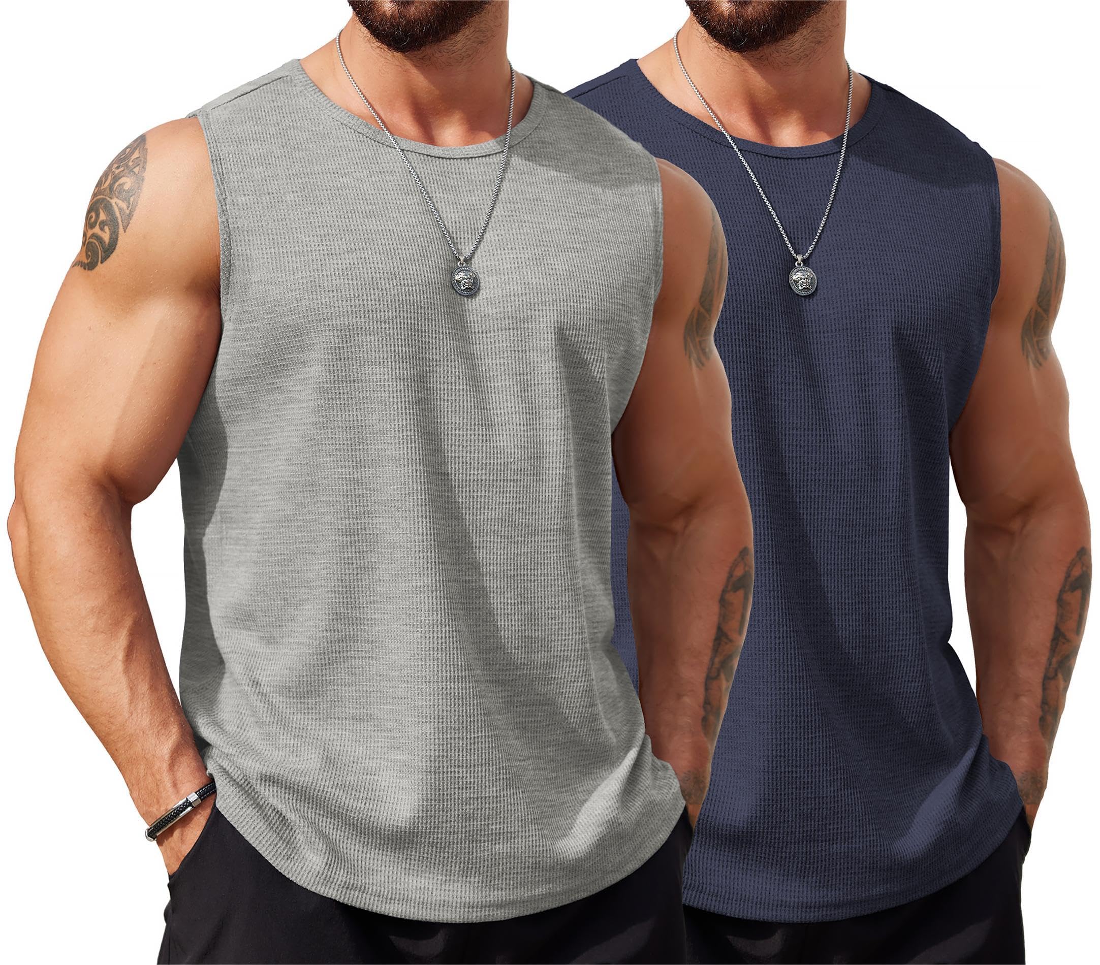 COOFANDY Men's Workout Tank Tops - 2 Pack Sleeveless Gym Shirts for Men, Breathable Waffle Knit Muscle Tees for Running, Weightlifting & Casual Wear | Athletic Performance & Comfort