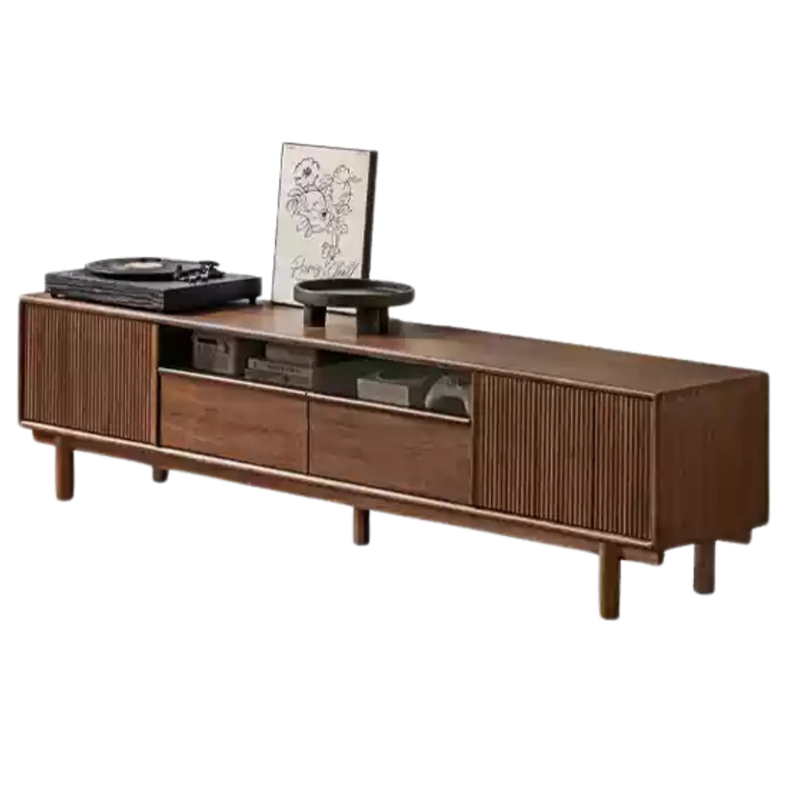 Premium Black Walnut & Ash Solid Wood TV Stand - Modern Entertainment Center for Living Room, Bedroom & Home Theater