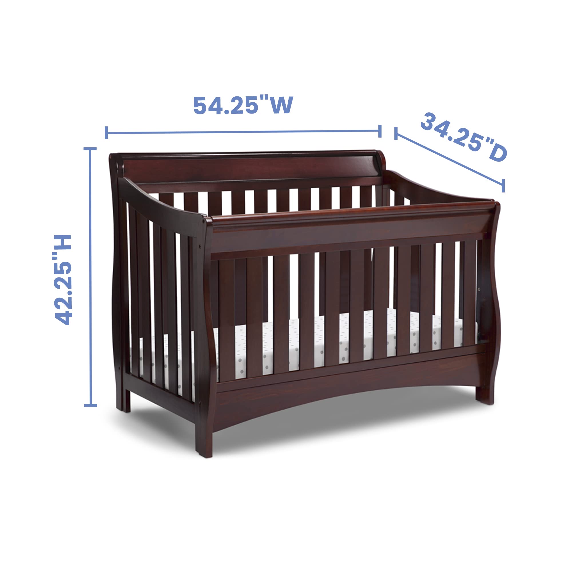 Delta Children Bentley S Series 4-in-1 Convertible Crib in Black Cherry Espresso with Serta Perfect Slumber Dual-Sided Recycled Fiber Core Crib & Toddler Mattress Set - Nursery Essentials for Newborns to Big Kids