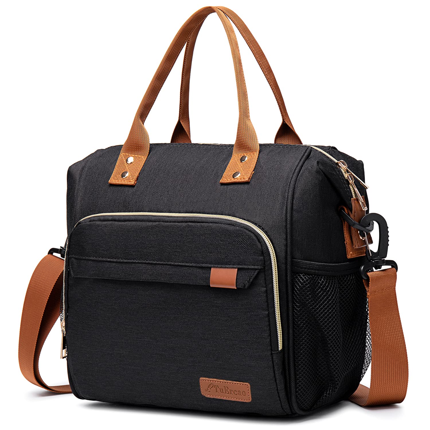 Insulated Lunch Bag - Large Portable Cooler Lunch Box for Office, Work, School, Picnic, Beach & Workout - Reusable Freezable Tote with Adjustable Shoulder Strap for Men & Women (Black) - Perfect for Meal Prep, Camping & Outdoor Activities