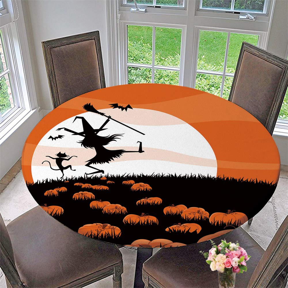 Waterproof Elastic Round Tablecloth - Halloween Party Table Cover with Elastic Edged for 51