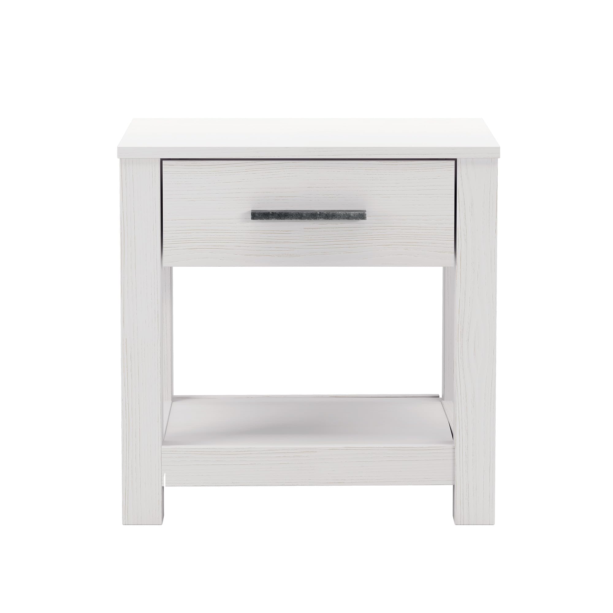Solid Wood Loft Nightstand with Brushed White Finish - Modern Grain Wood Bedside Table for Bedroom, Living Room & Dorm | Stylish & Functional Furniture