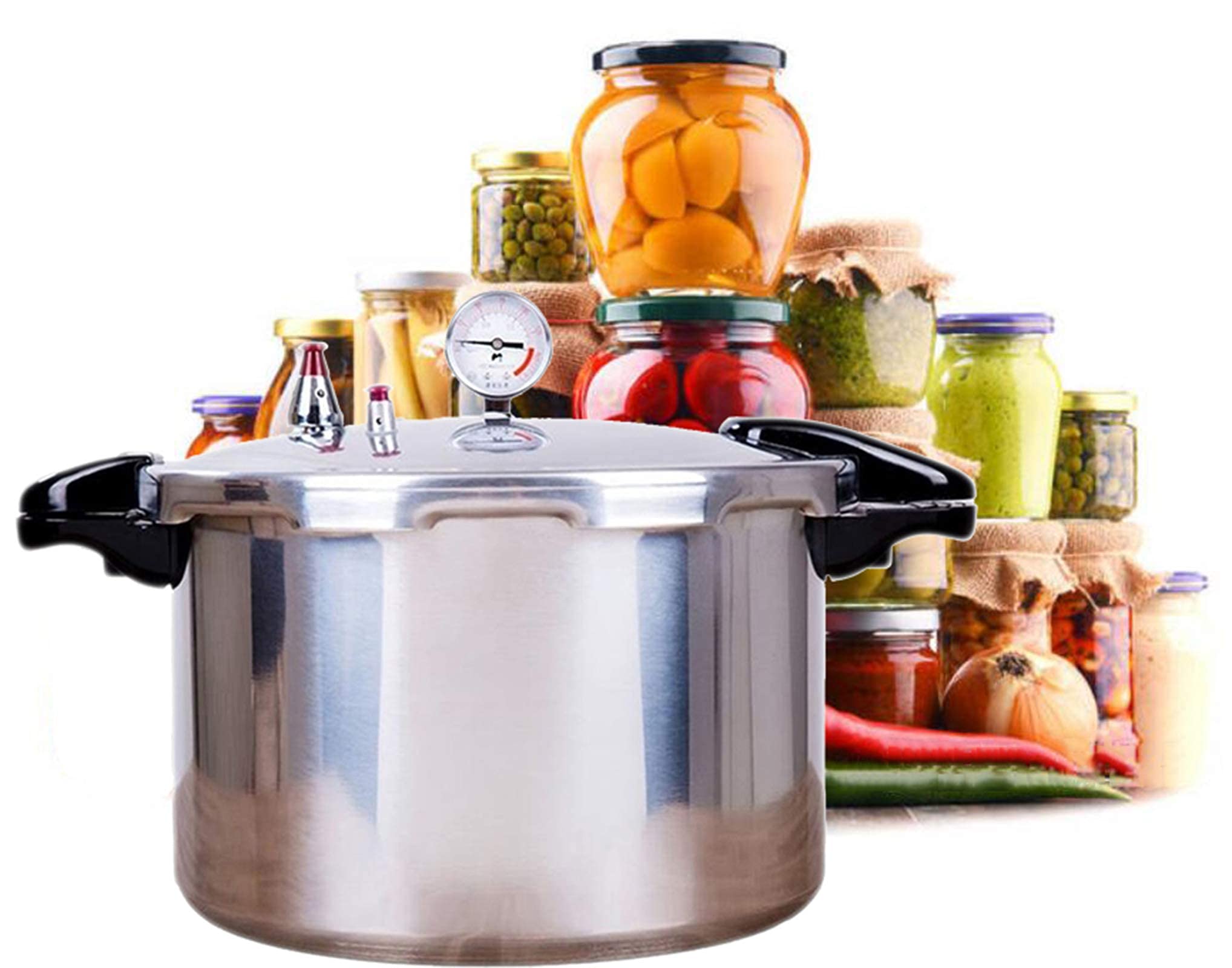 25L Large Capacity Commercial Kitchen Pressure Cooker with Steamer Basket - Explosion Proof, Precision Pressure Gauge & Heat Insulating Handle - Perfect for Restaurants, Catering & Bulk Meal Prep