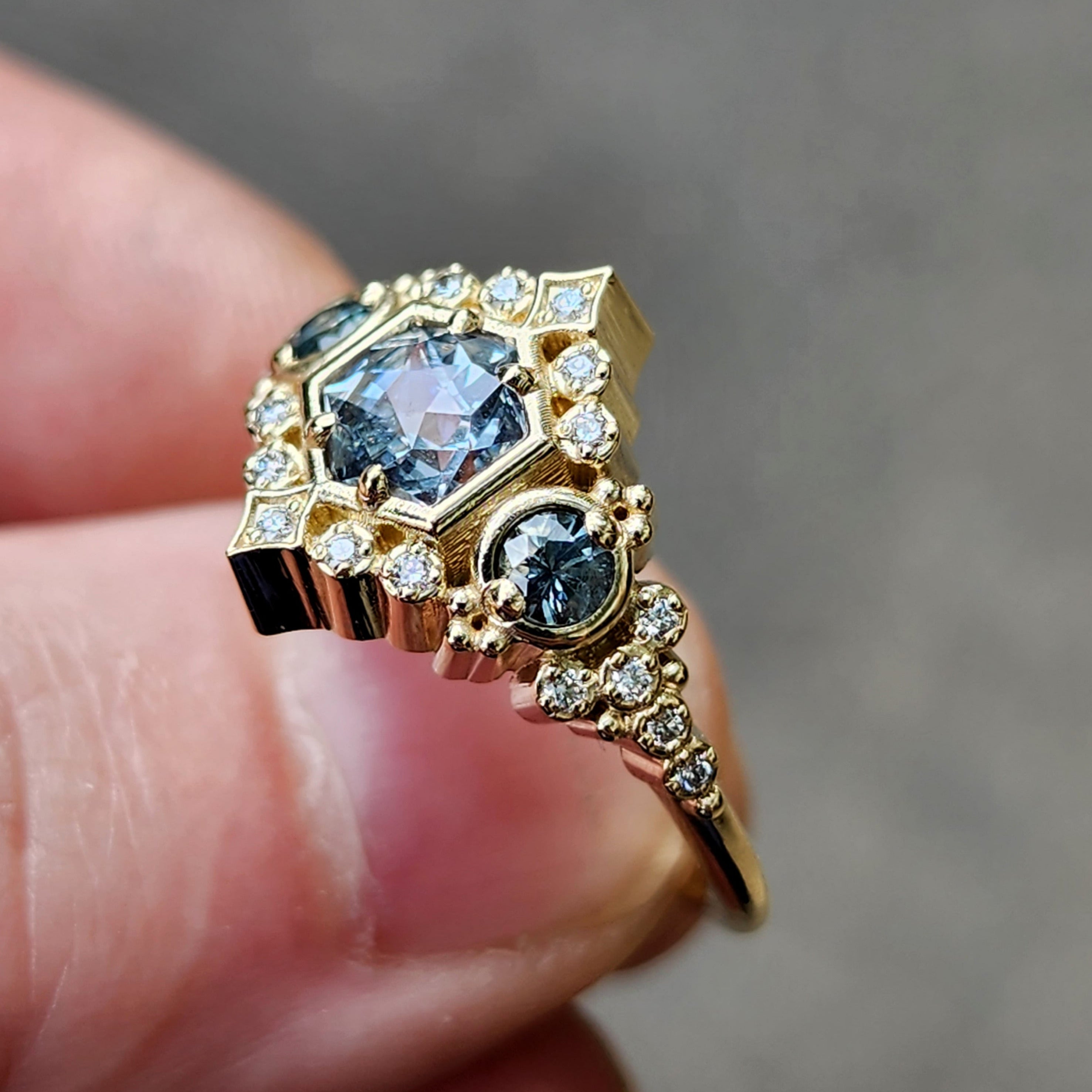 Victorian Style Engagement Ring with Sapphire & Diamond Side Stones - Customizable Setting for Unique Bridal Jewelry | Perfect for Proposals, Weddings & Anniversary Gifts