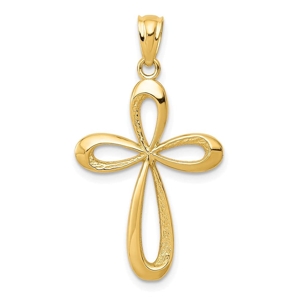 14K Yellow Gold Ribbon Cross Pendant Necklace for Women - 30mm x 17mm Elegant Religious Jewelry Gift for Christmas, Baptism & Everyday Wear