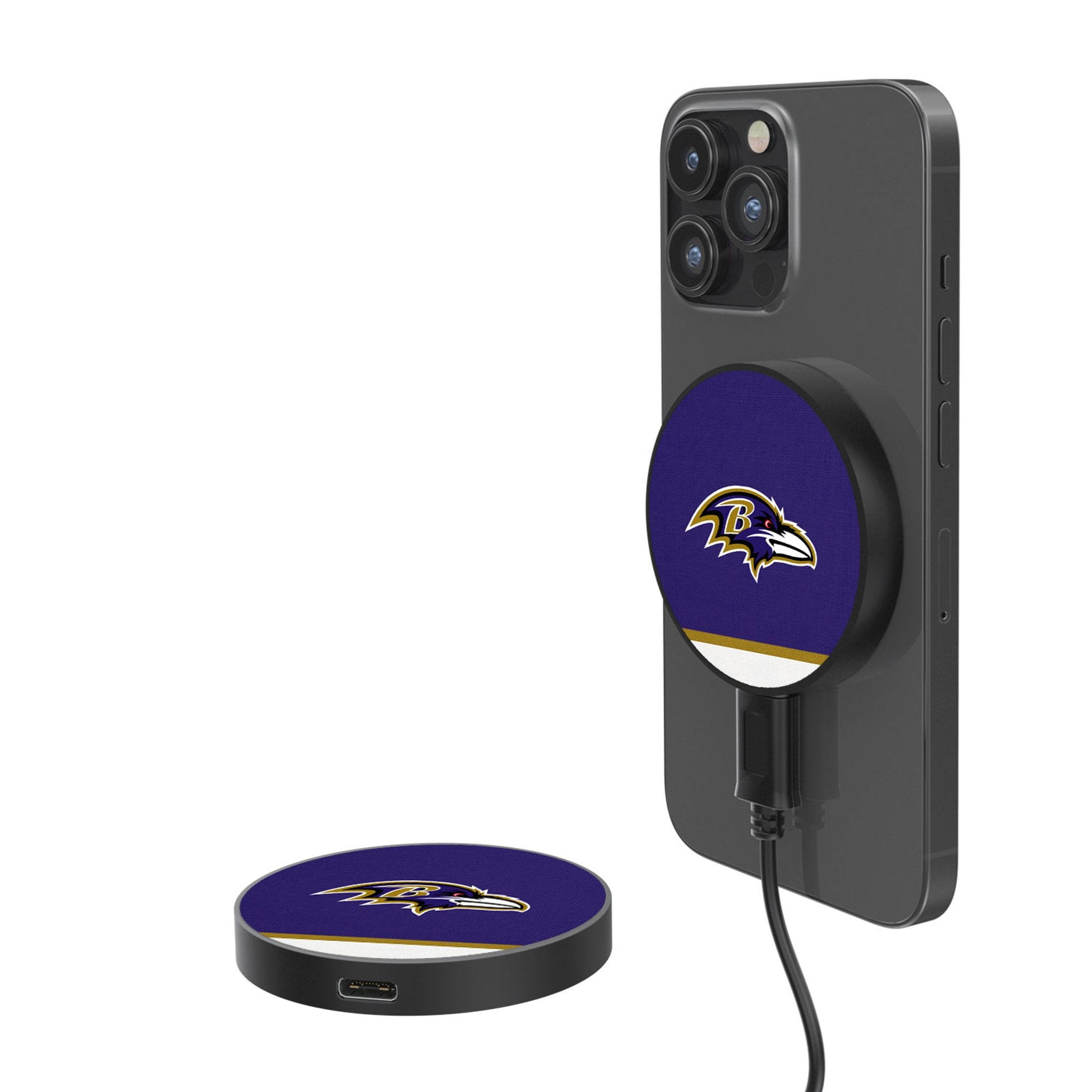 Baltimore Ravens Stripe 15W Wireless Magnetic Fast Charger - Perfect for iPhone & Android Phones | Home, Office & Car Use