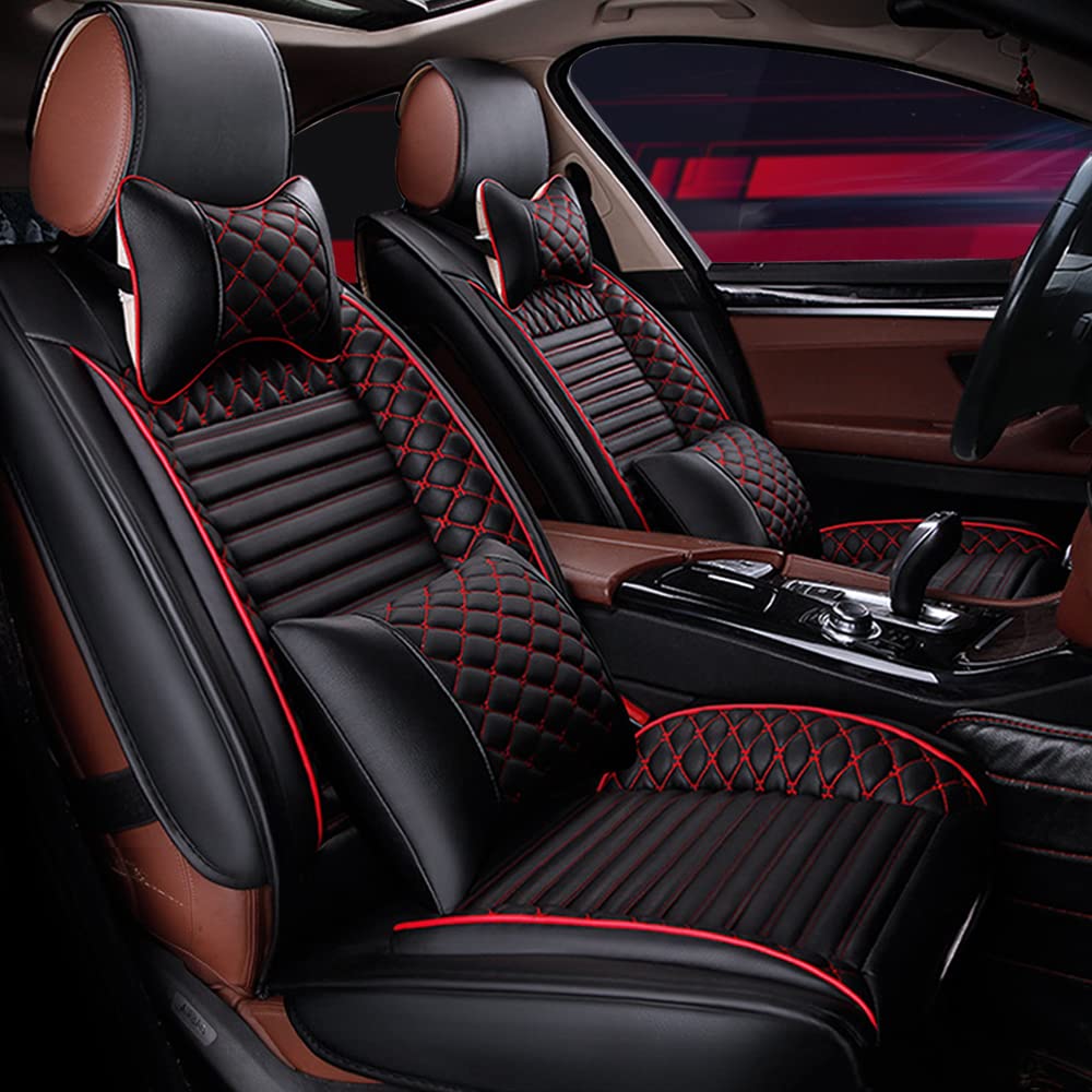 Premium Custom Fit All-Weather Seat Covers for Honda Accord Civic CR-V - 5-Seat Full Protection Waterproof Car Seat Covers with Headrest & Lumbar Support - Luxury Black & Red Set - Perfect for Daily Commute, Road Trips & Outdoor Adventures
