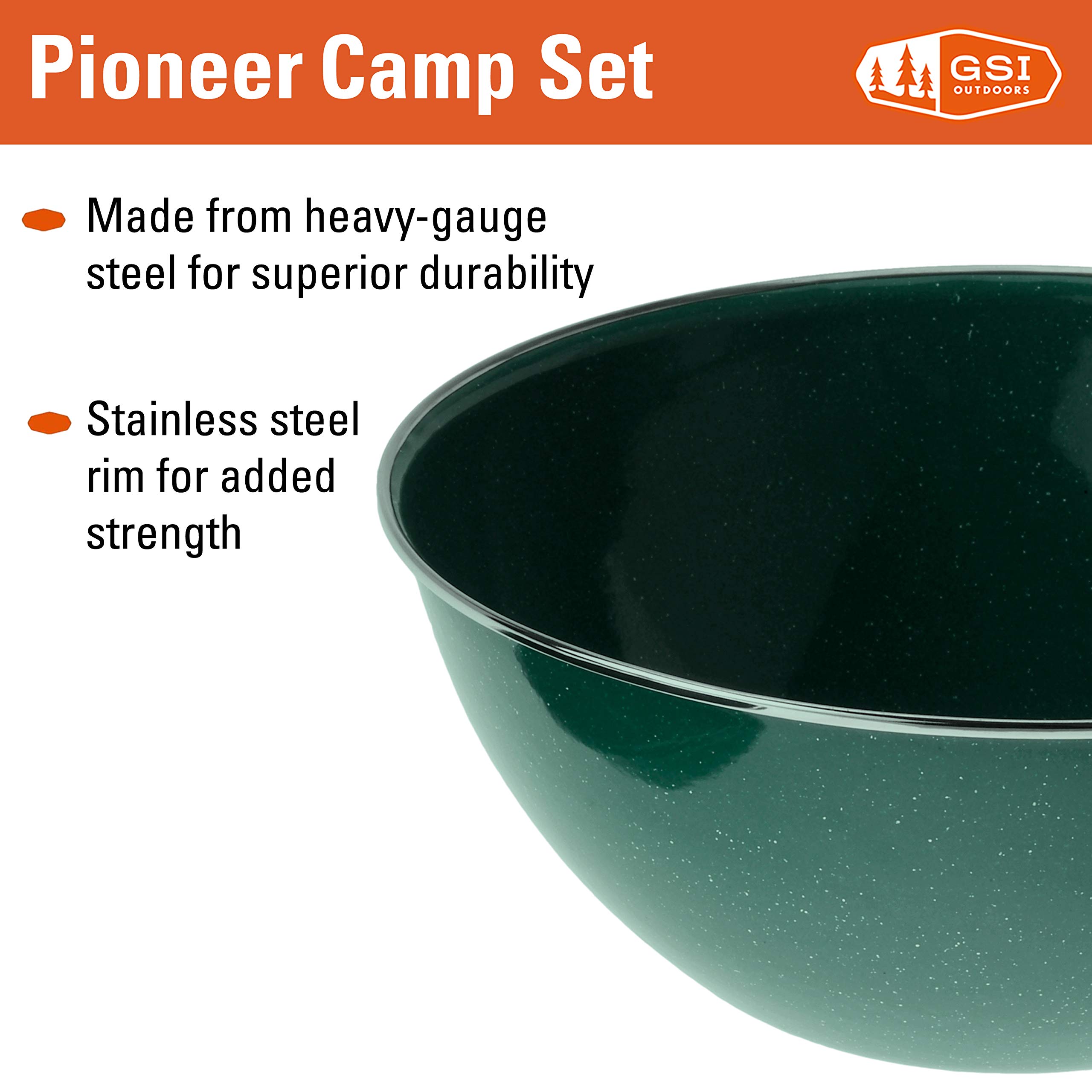 GSI Outdoors Camp Dinnerware Set - 4-Person Camping Cookware Kit with Enamel Percolator, Fry Pan, Kettle, Bowls, Plates & Mugs for Outdoor Cooking, Picnics & Backpacking Adventures