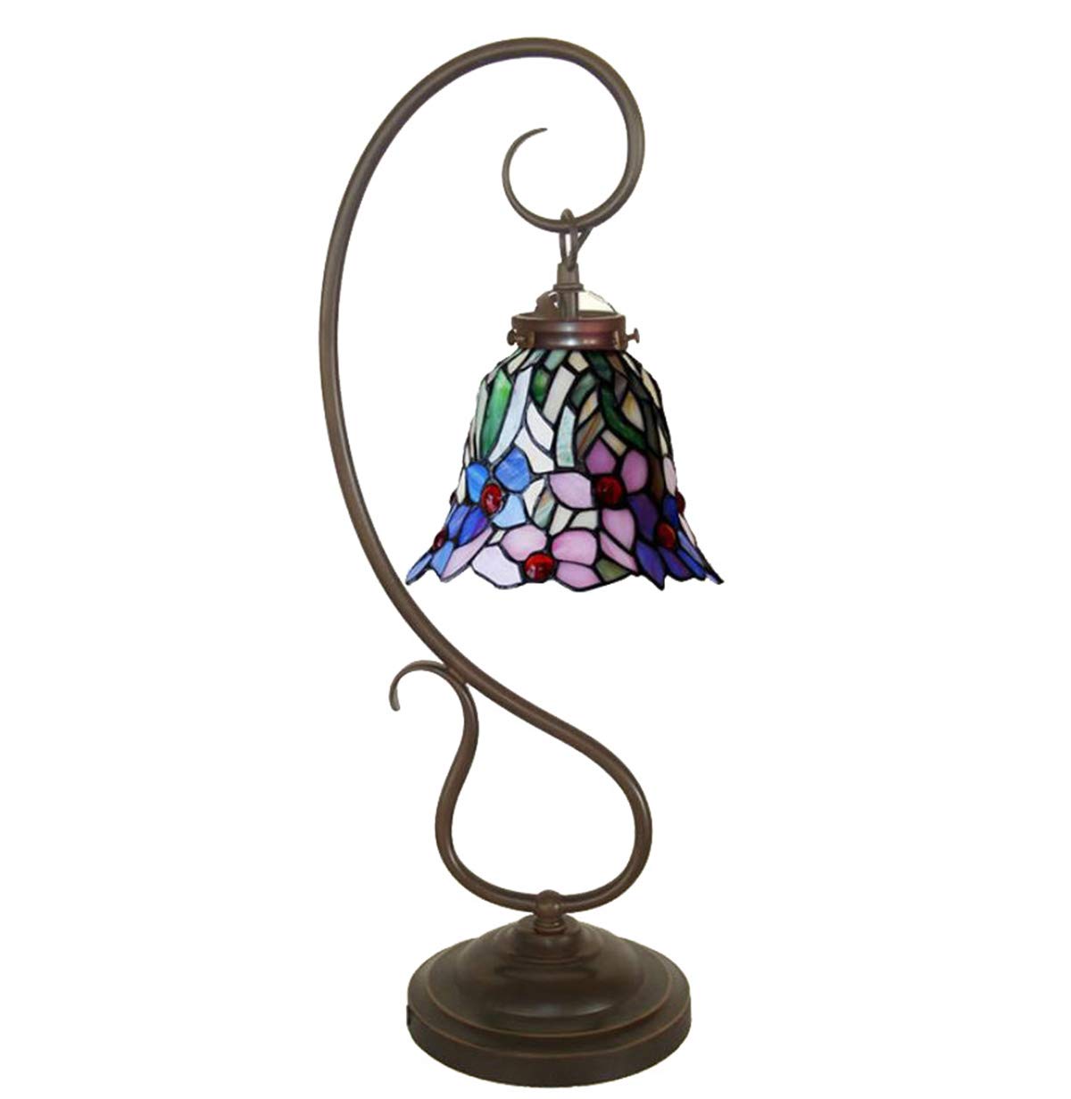 GDLight 7-Inch Tiffany Style Orchid Table Lamp with Stained Glass Shade - Vintage Mini Desk Lamp for Bedroom, Living Room, Coffee Table - E14 Bulb - Perfect for Home Decor, Reading & Nightstand Lighting