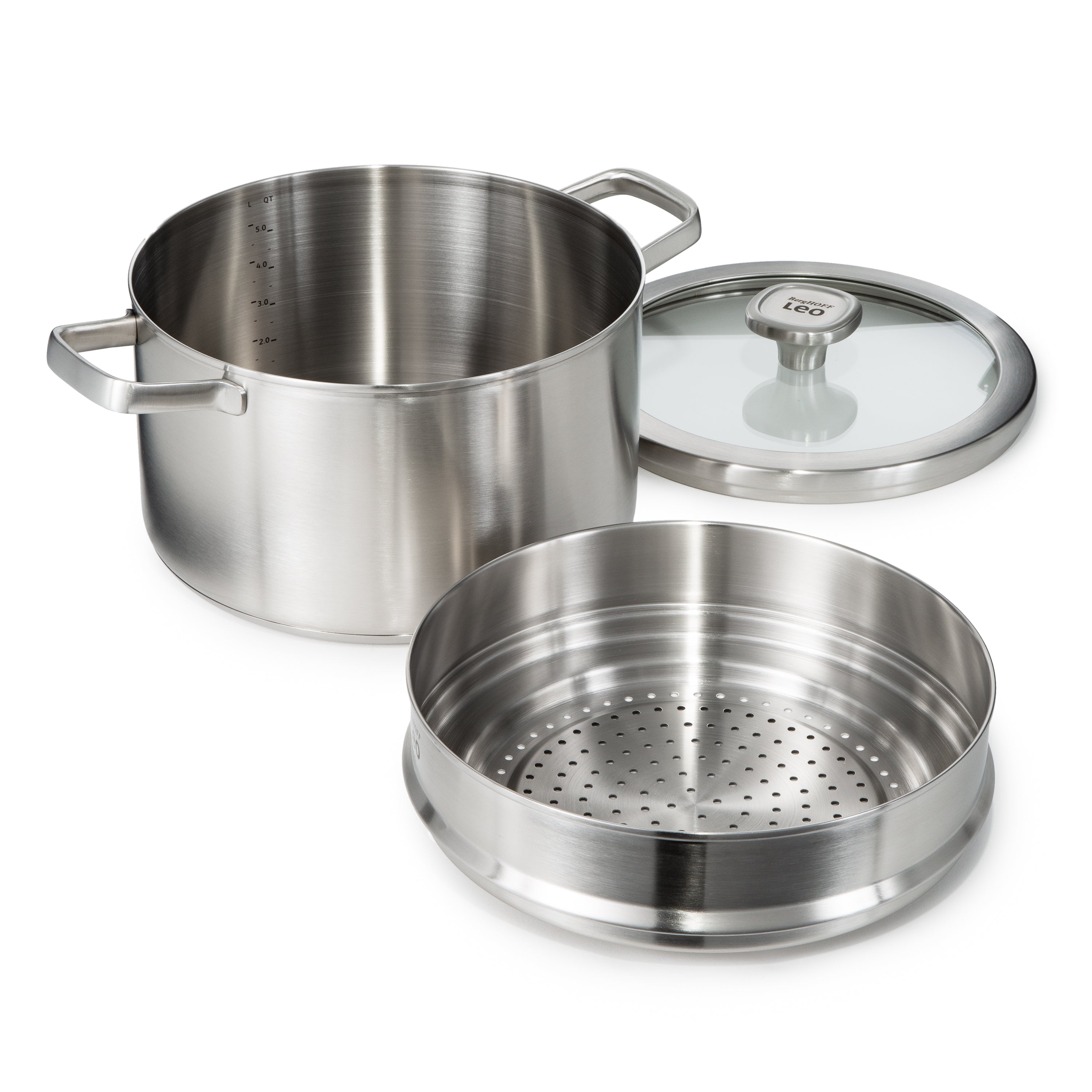 BergHOFF Leo Graphite 3-Piece Recycled 18/10 Stainless Steel Steamer Set - Durable Cookware for Healthy Vegetables, Dumplings & Seafood | Perfect for Stovetop Cooking & Meal Prep