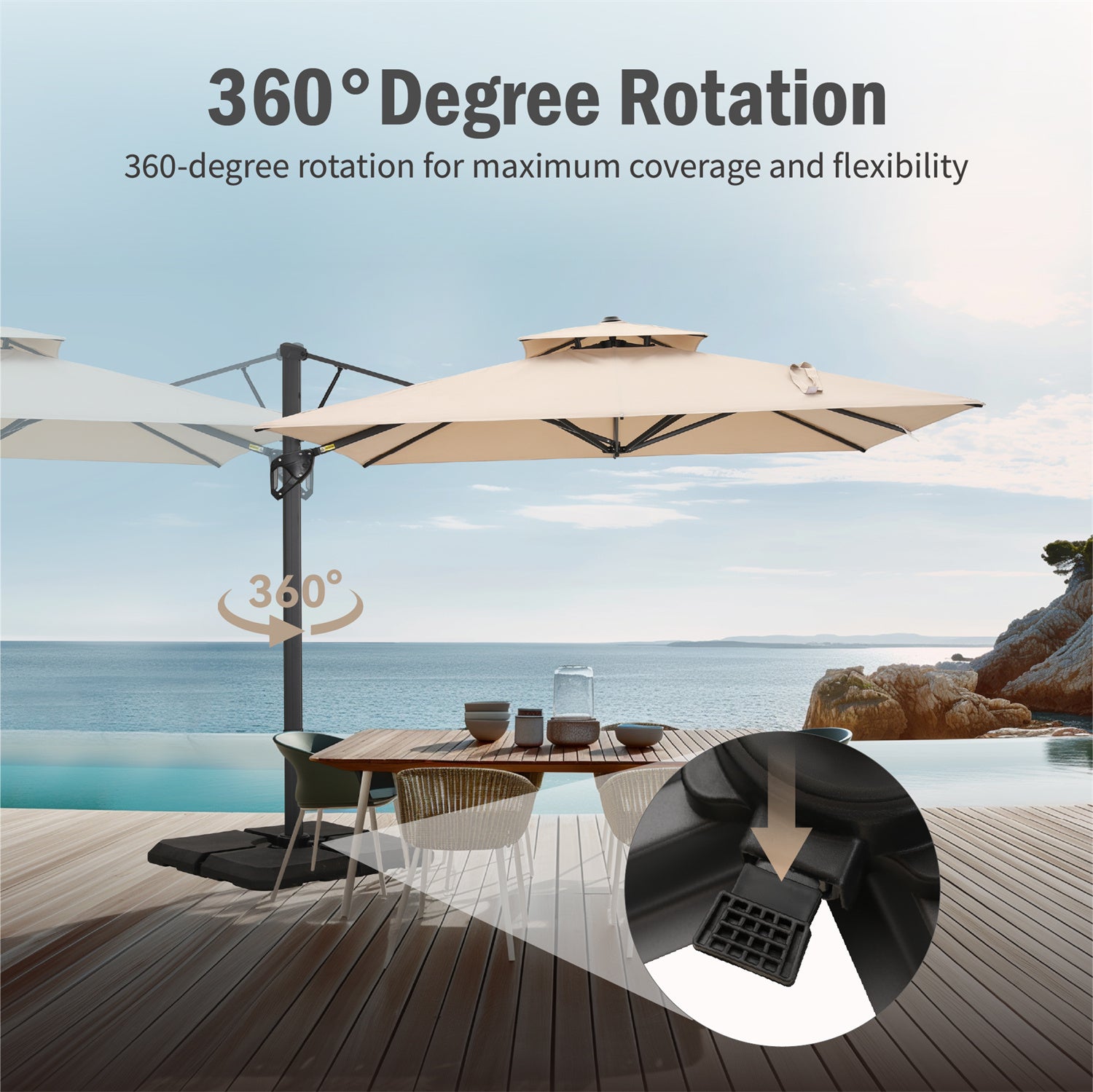 PHI VILLA 9X12ft Rectangular Outdoor Cantilever Offset Umbrella for Garden, Pool, Patio, Backyard - Durable Sun Shade with Adjustable Tilt for Lounging, Dining & Outdoor Relaxation