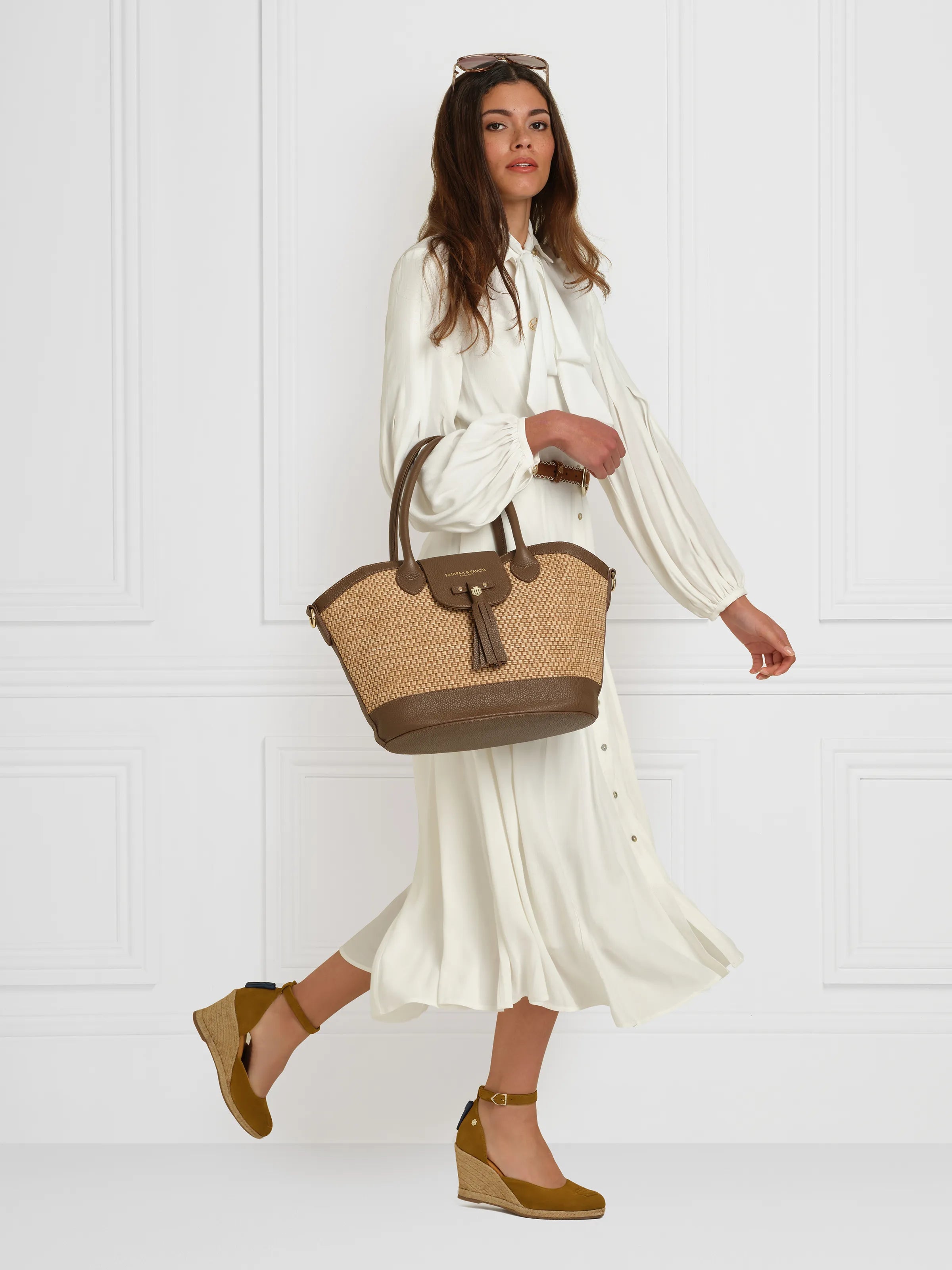 Windsor Woven Tan Basket Bag - Stylish Handmade Rattan Tote for Beach, Picnic & Summer Outings