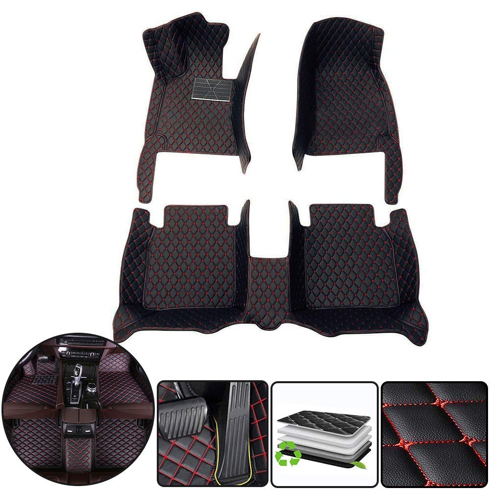 Custom Fit All-Weather Floor Mats for 2007 Jeep Wrangler - Waterproof Leather Car Floor Liners with Non-Slip Protection (Black & Red) - Perfect for Off-Roading, Daily Commutes & Extreme Weather Protection