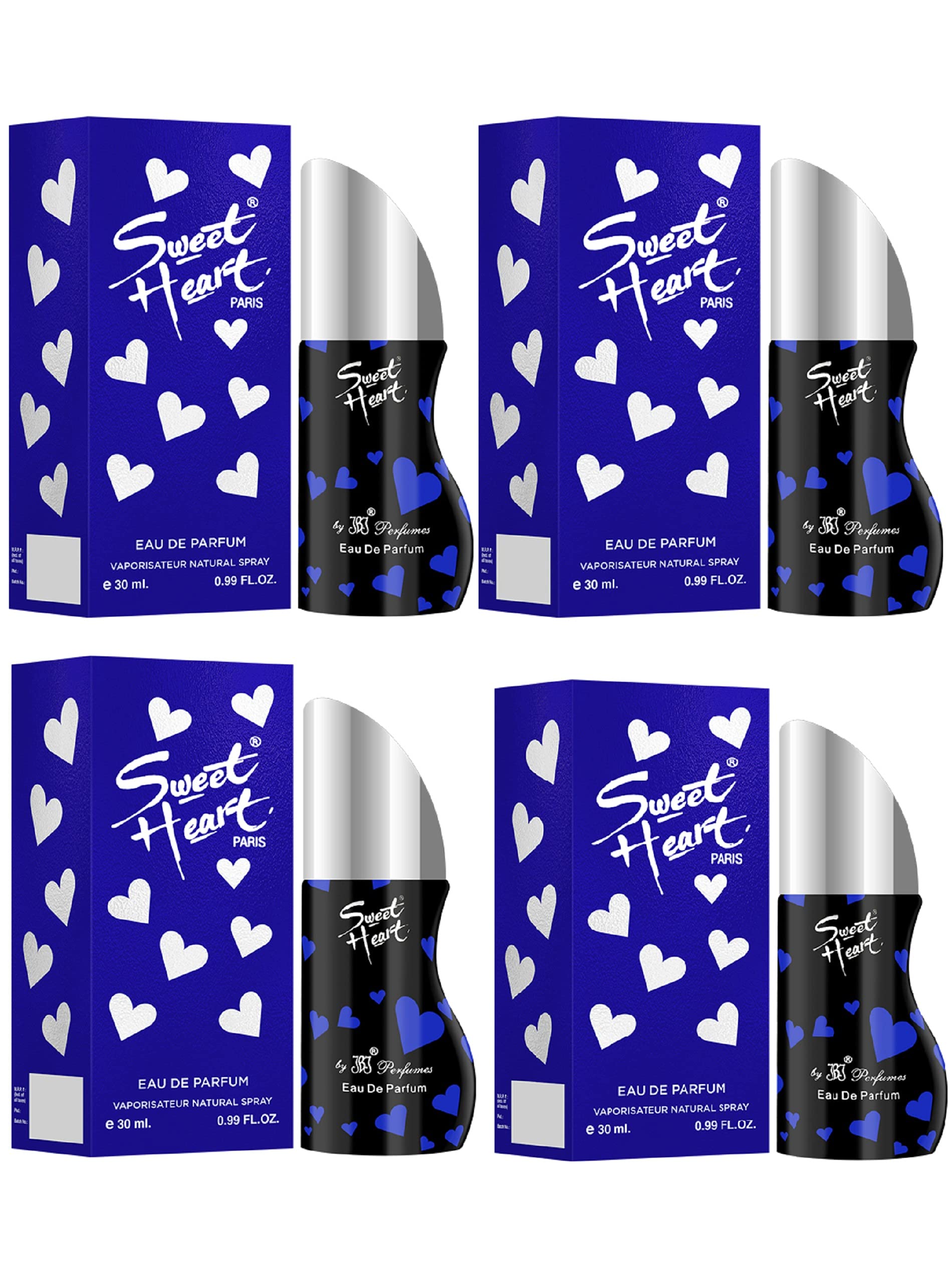 Sweetheart Long Lasting Imported Eau De Perfume for Women (Blue, 30ml) - Pack of 4 Floral Fragrance Gift Set, Perfect for Valentine's Day, Anniversary & Romantic Date Nights