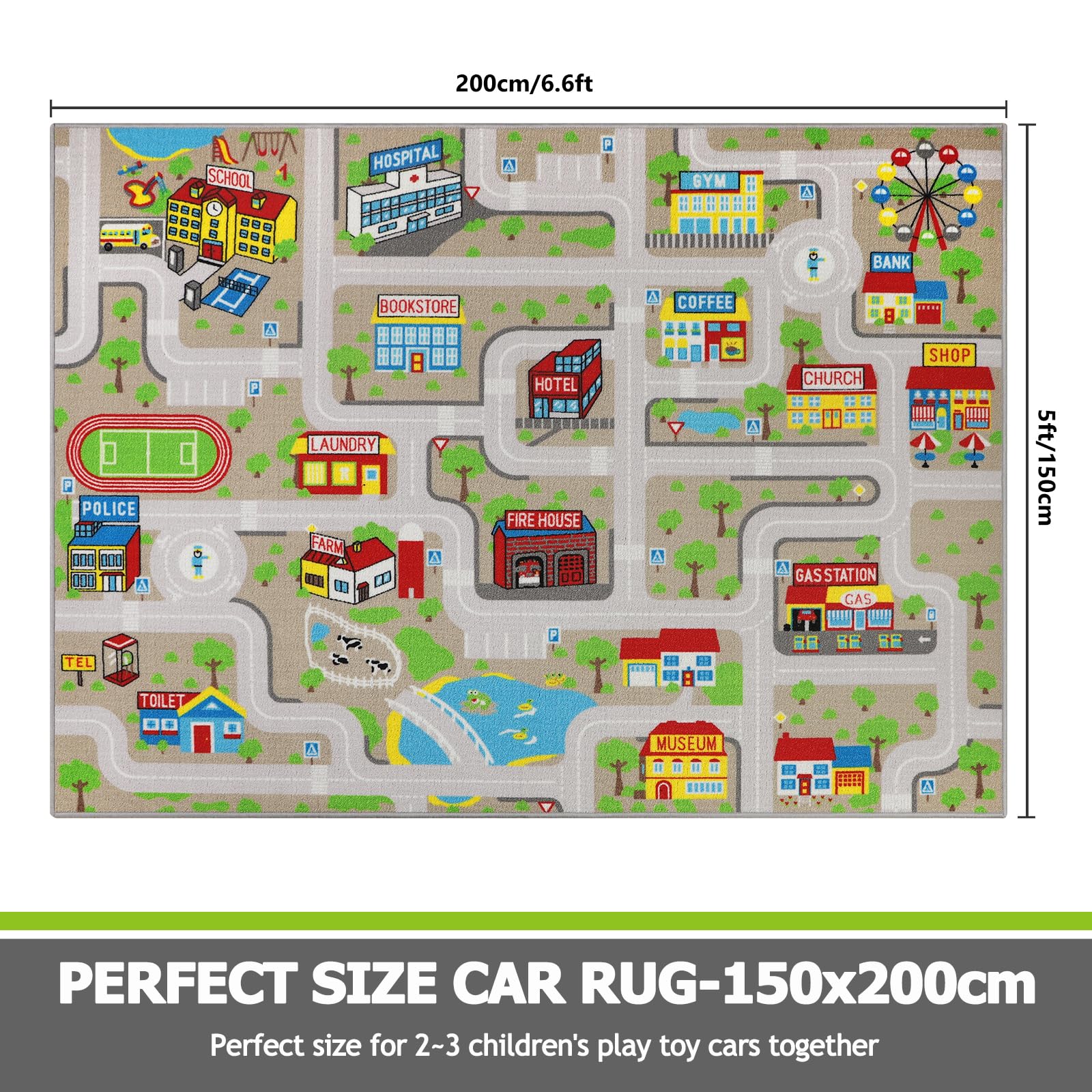 Washable Non-Slip 6.6' x 5' Kids Car Play Mat - Interactive City Road Rug for Toddlers | Durable Educational Playroom & Classroom Decor | Perfect for Bedroom, Playroom & Preschool Learning Activities