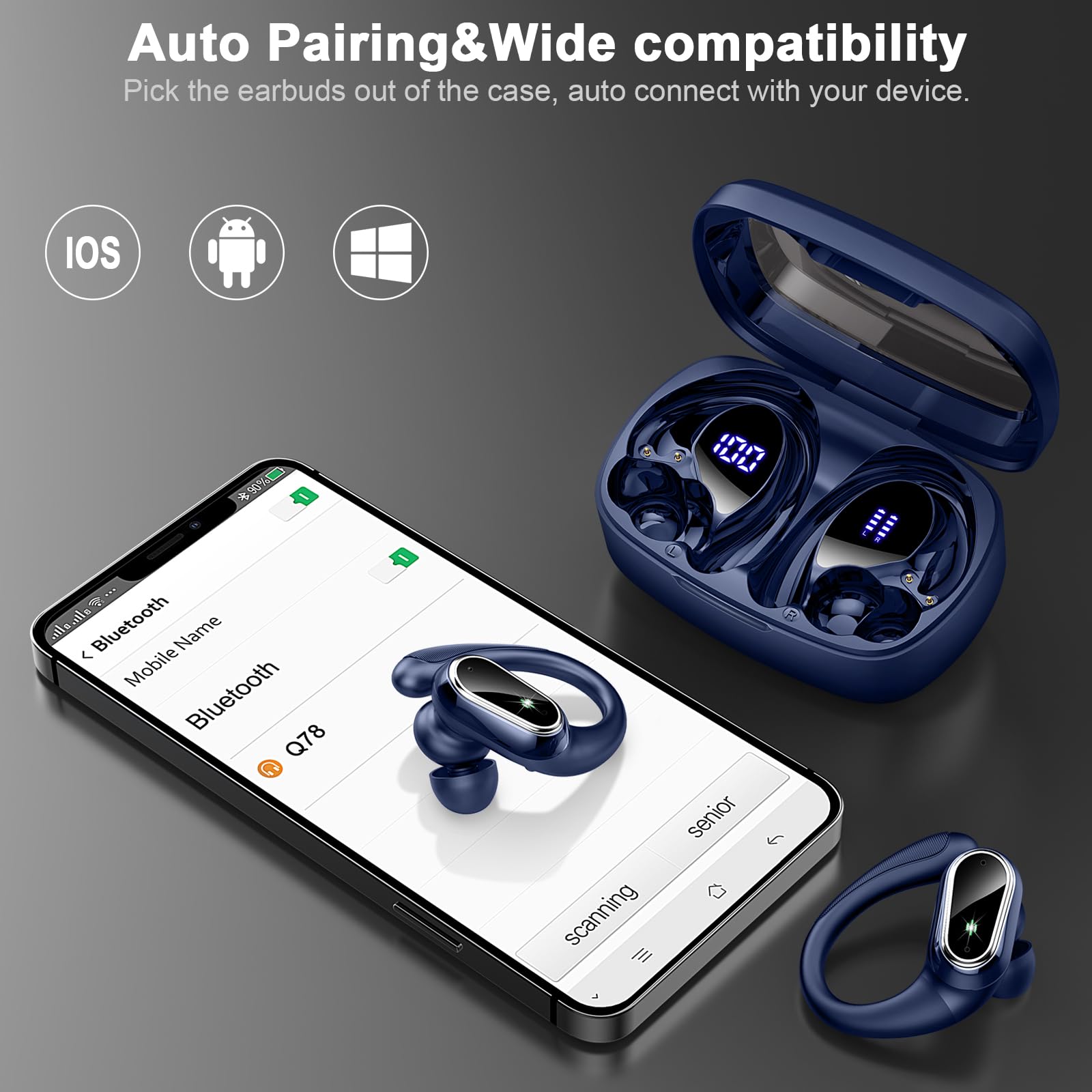 Poounur Wireless Earbuds Bluetooth 5.3, Noise Cancelling Sport Headphones with Mic - Perfect for Running & Gym