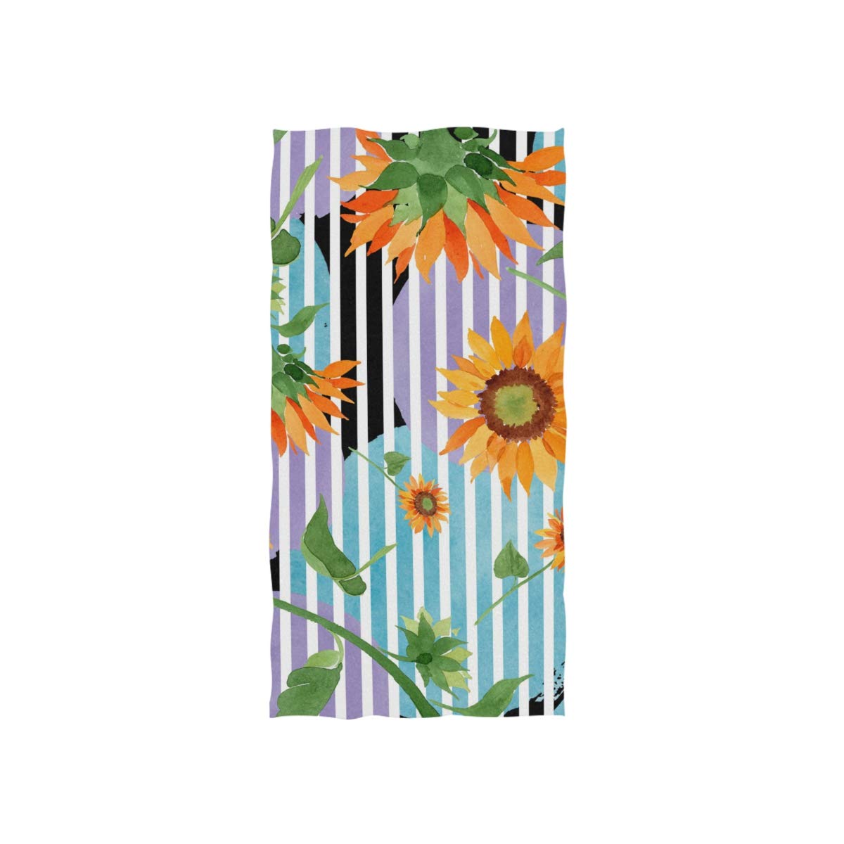 ALAZA Watercolor Sunflower Floral Striped Hand Towel - Super Absorbent & Soft Microfiber Bath & Face Towel (15x30 Inch) for Gym, Sports, Kitchen, Bathroom, Hotel & Home Decor - Perfect for Daily Use, Travel & Gifts