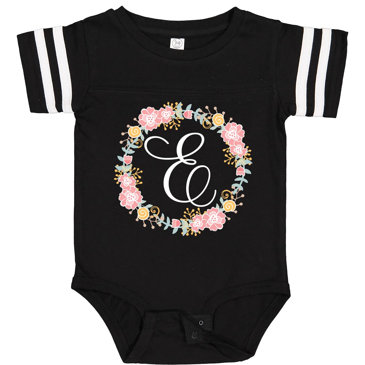 Inktastic E Monogram Alphabet Letter Rose Floral Wreath Baby Bodysuit - Soft Cotton Onesie for Newborns, Infants & Toddlers - Perfect for Family Photos, Baby Showers & Special Occasions