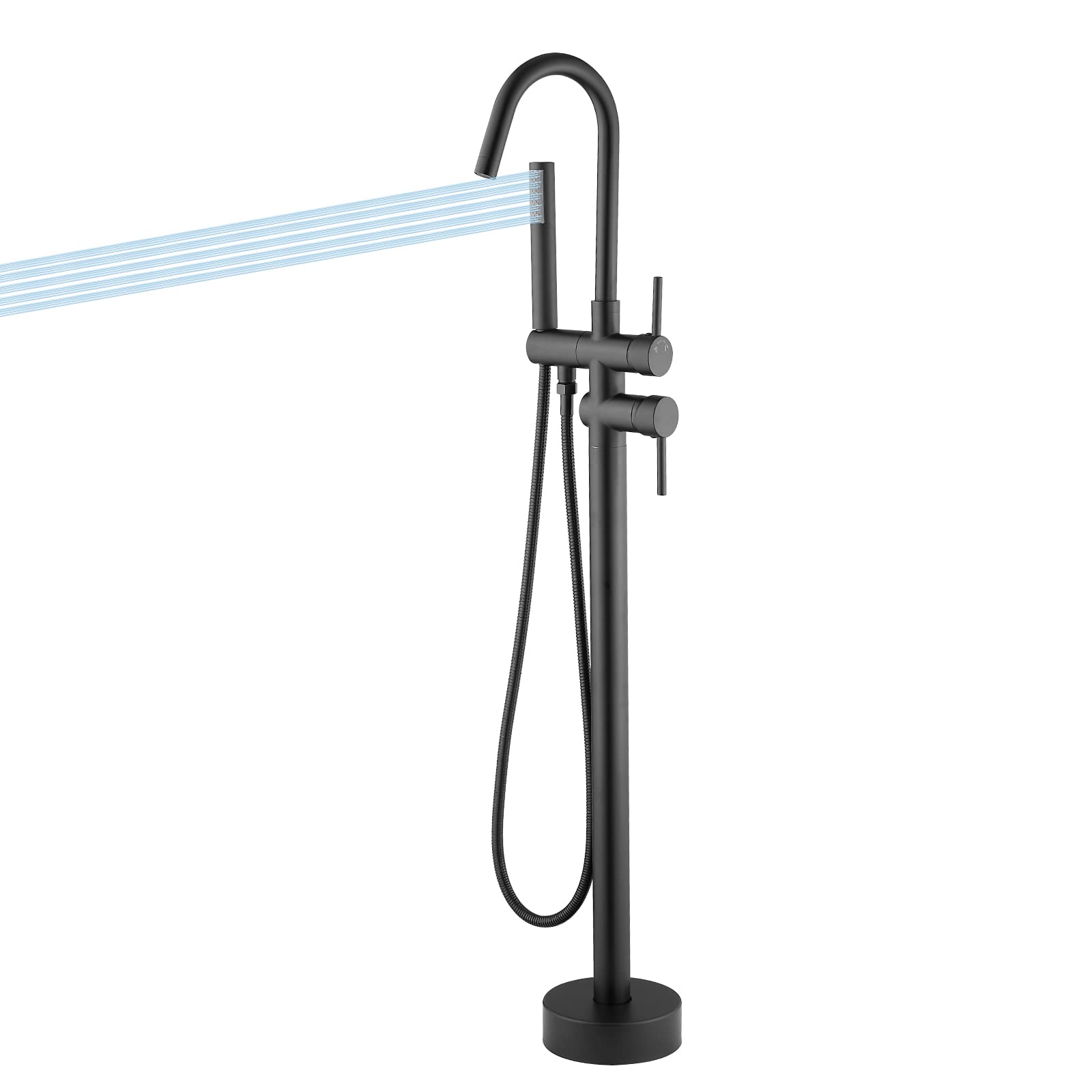 Casavilla Black Freestanding Bathtub Faucet Set - 360° Swivel Spout with Handheld Shower | Farmhouse Style Tub Filler & Outdoor Shower System Kit for Bathroom & Garden Use