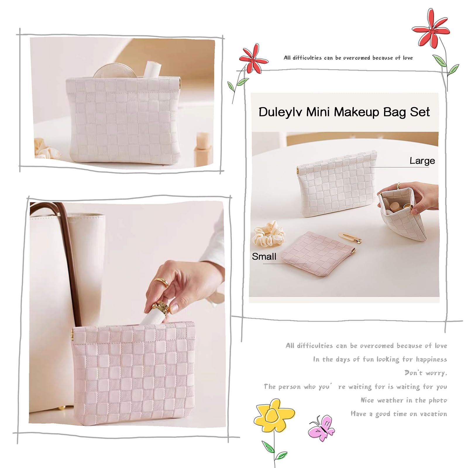 2 Pack Small Waterproof Makeup Bags for Women - Mini Cosmetic Pouch for Purse, Travel, Lipstick, Jewelry & Coin Storage - Portable Organizer Set (White) | Perfect for Everyday Carry, Gym & Travel Essentials