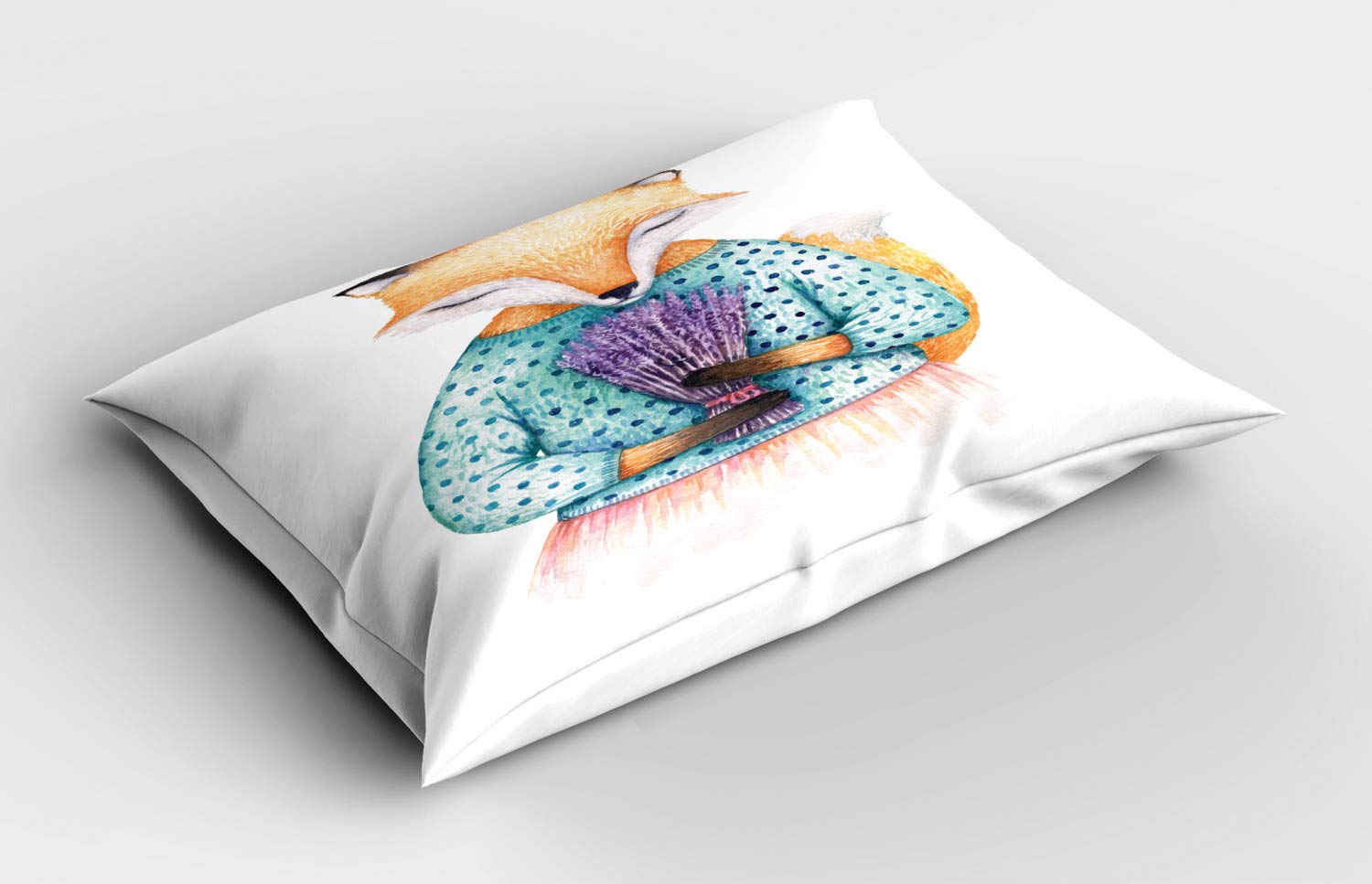 Ambesonne Cartoon Fox Lavender Bouquet Printed Pillow Sham - Decorative Standard Size 26