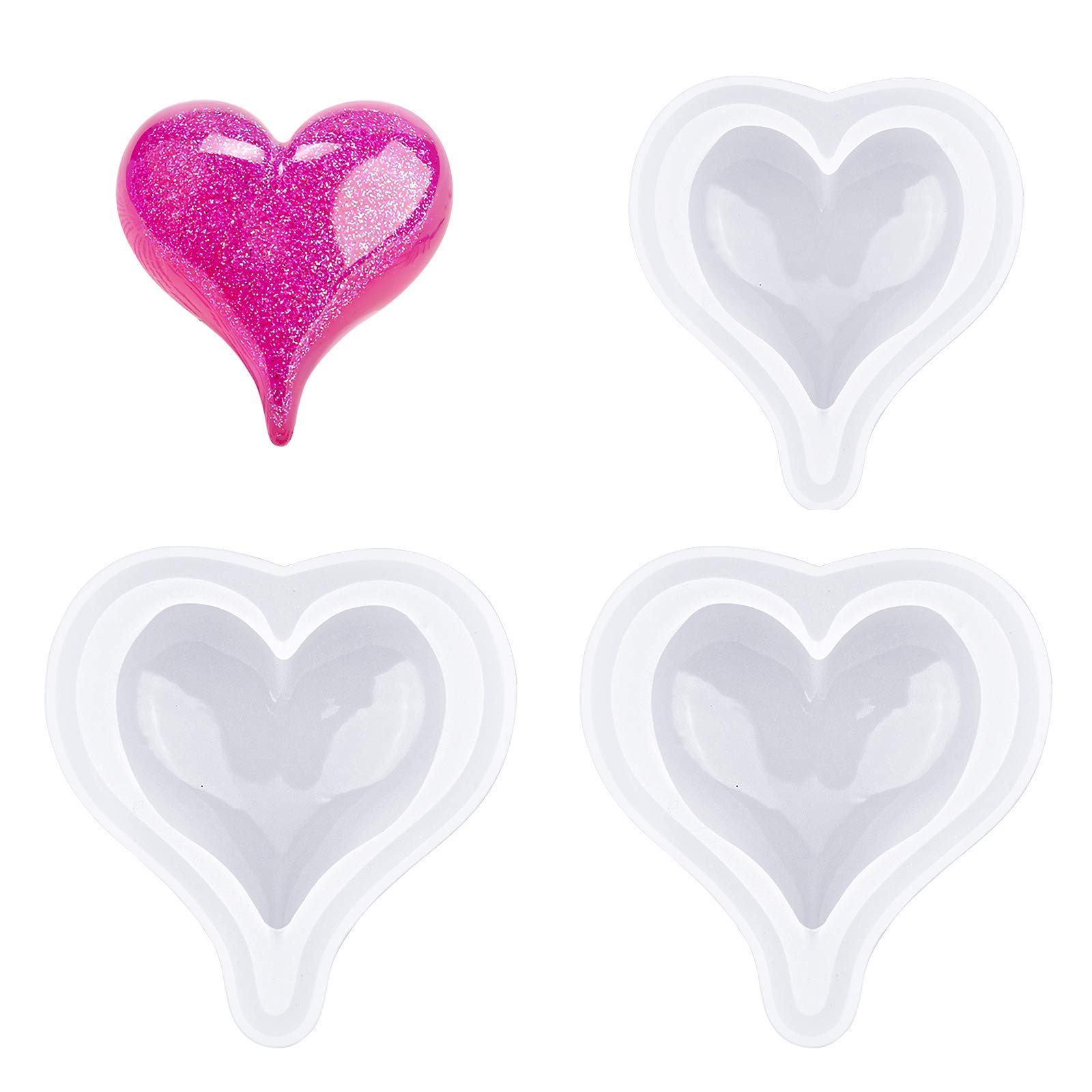 WANDIC 3-Piece Heart Shaped Epoxy Resin Silicone Molds Set - DIY Jewelry Making, Cake Decorating, Soap & Ice Cube Craft Kit | Perfect for Valentine's Gifts, Wedding Favors, and Home Decor Projects