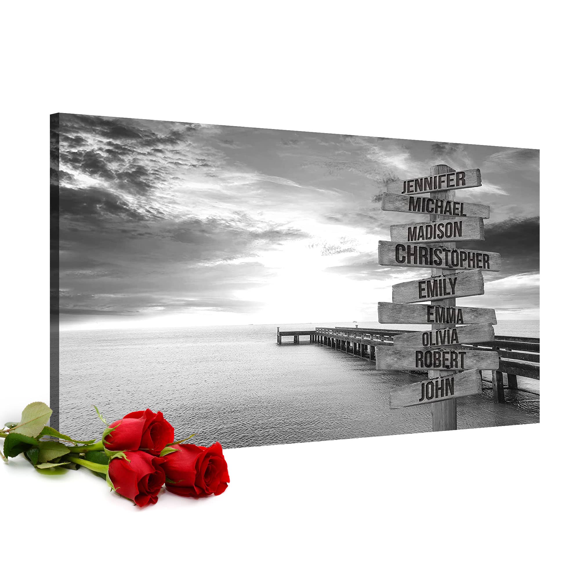 Personalized Ocean Dock Names Canvas Wall Art - Black & White 36”x24” - Custom Home Decor Gift for Family & Friends - Perfect for Living Room, Bedroom, or Office Decor