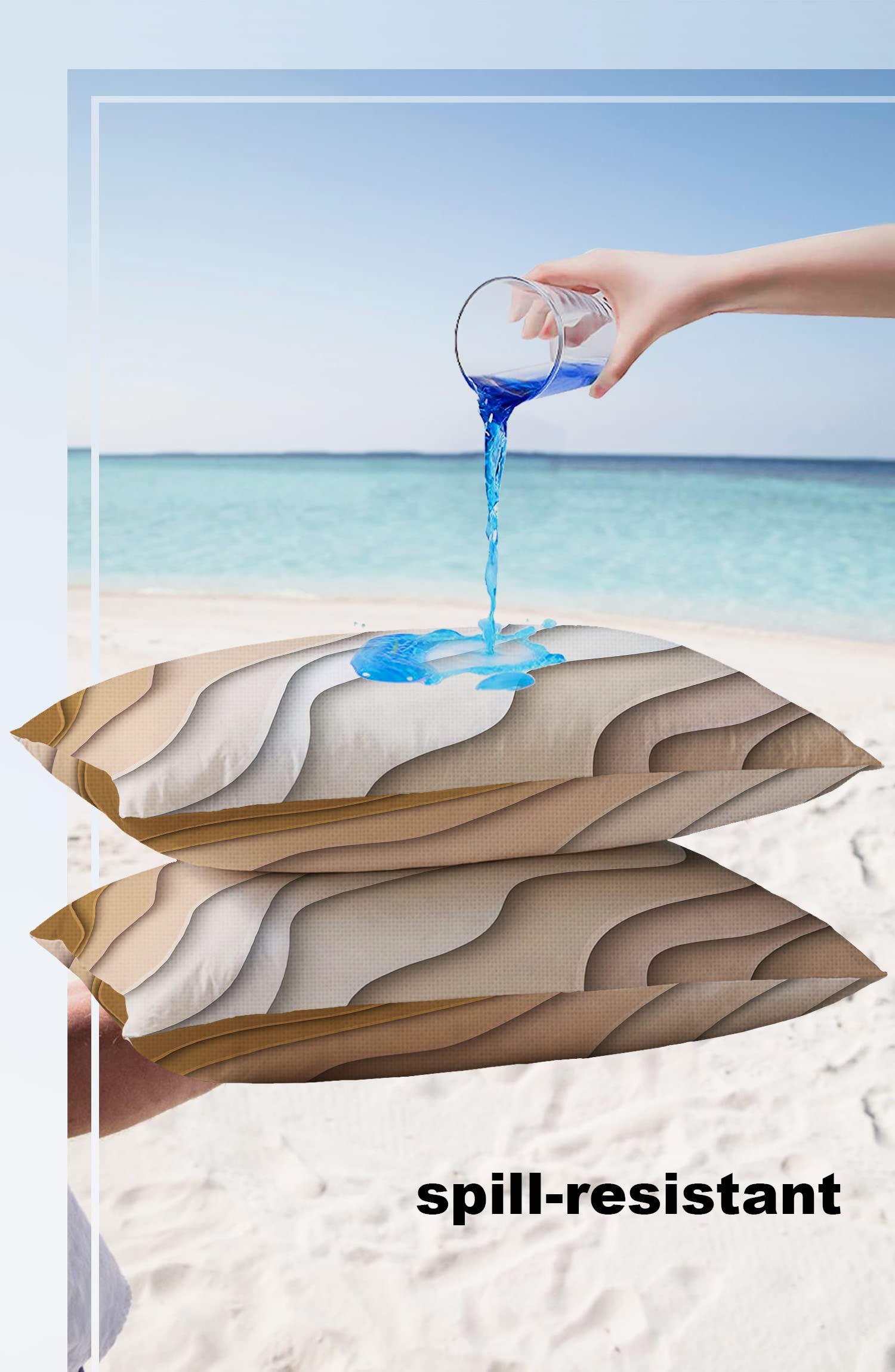Waterproof Outdoor Throw Pillow Cover Set of 2 - Modern Geometric Brown Lumbar Pillowcases 20x12 Inches, Abstract Beach Design for Patio Furniture, Couch & Garden Decor - Perfect for Poolside, Porch & Outdoor Living Spaces