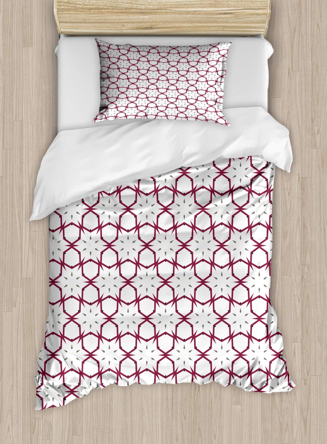 Ambesonne Vintage Duvet Cover Set - Floral Pointy Petals Pattern on White Backdrop, 2-Piece Twin Size Bedding with Pillow Sham in White & Dried Rose | Perfect for Boho Bedroom Decor, Guest Room & Cozy Home Styling