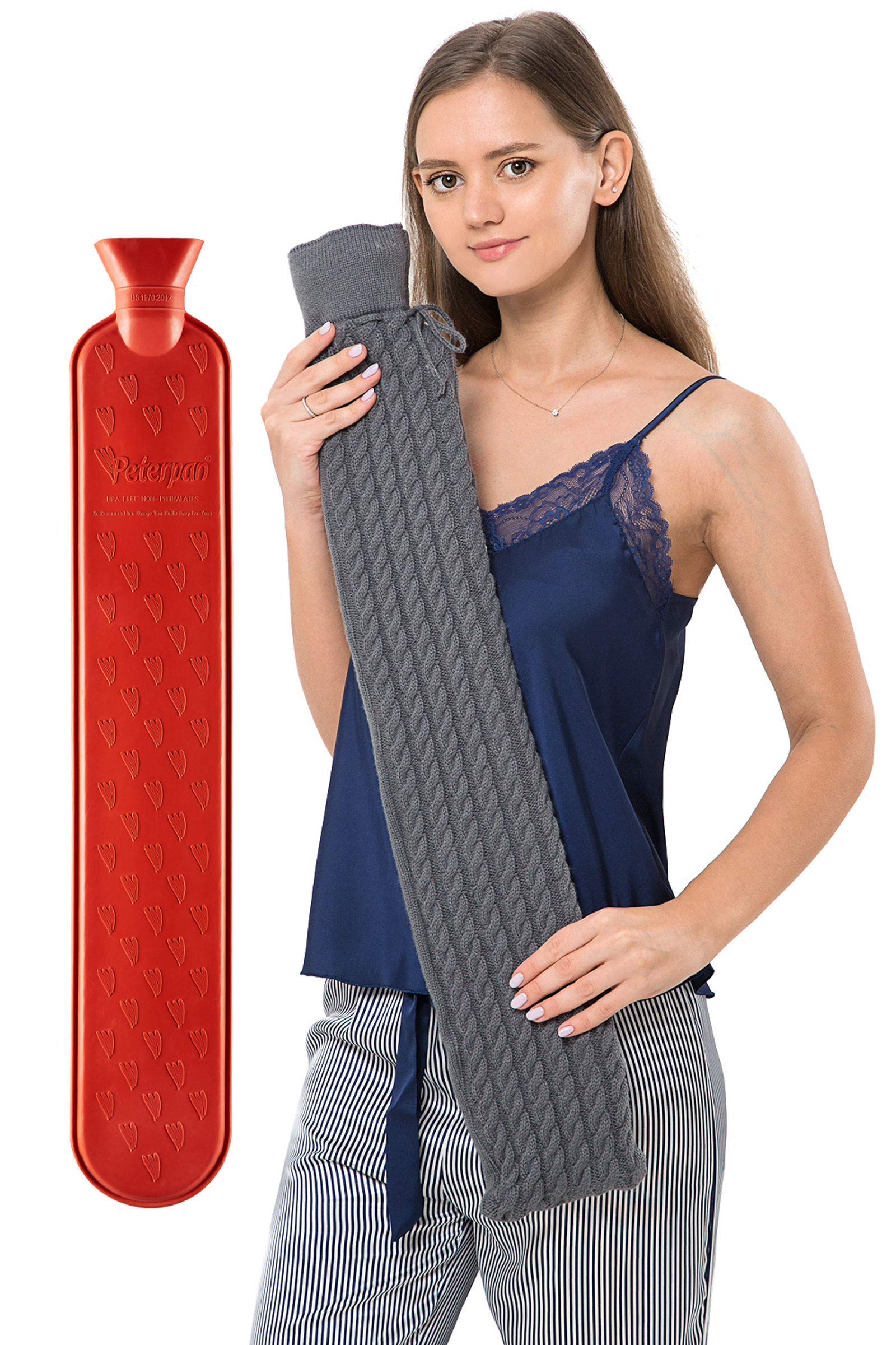 Peterpan Rubber Hot Water Bottles Set with Knit Cover - for Family Comfort & Warmth