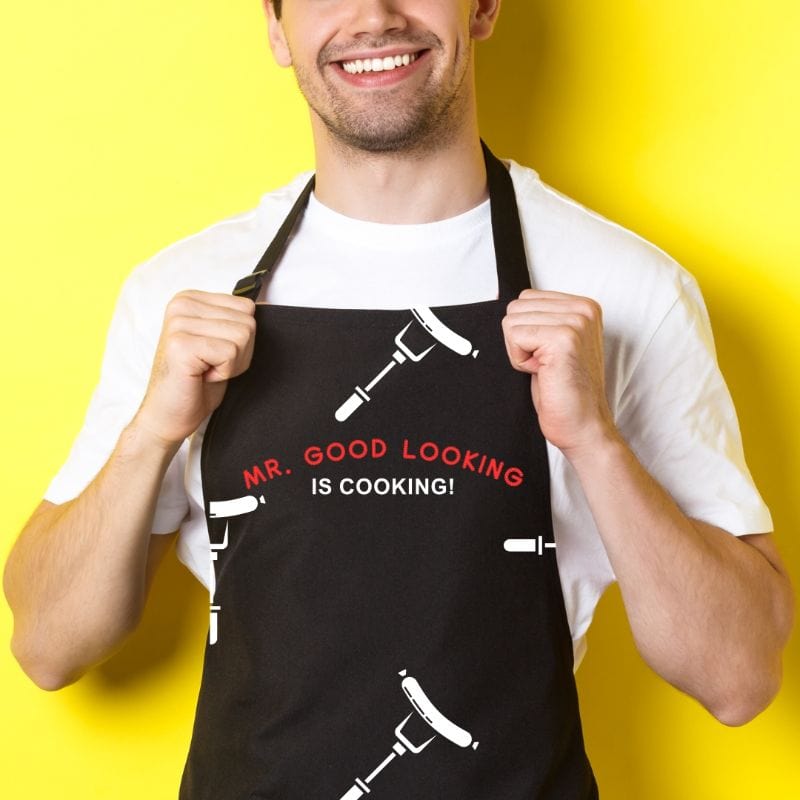 Premium Men's Cooking Apron - Adjustable & Stylish BBQ Grilling Apron for Chefs - Perfect for Home Kitchen, Outdoor BBQ & Culinary Gifts