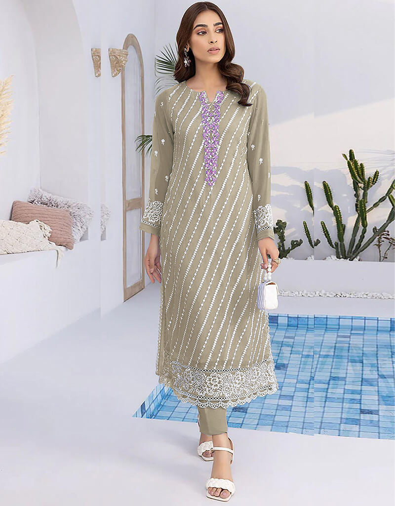 Beige Faux Georgette Straight Leg Pants for Women - Elegant Office Wear & Casual Outfit