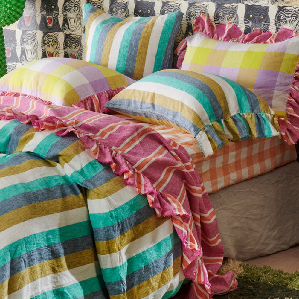 Lagoon Stripe Standard Ruffle Pillowcase Set - Soft Cotton Decorative Pillow Covers for Bedroom, Living Room & Home Decor - 2 Pack