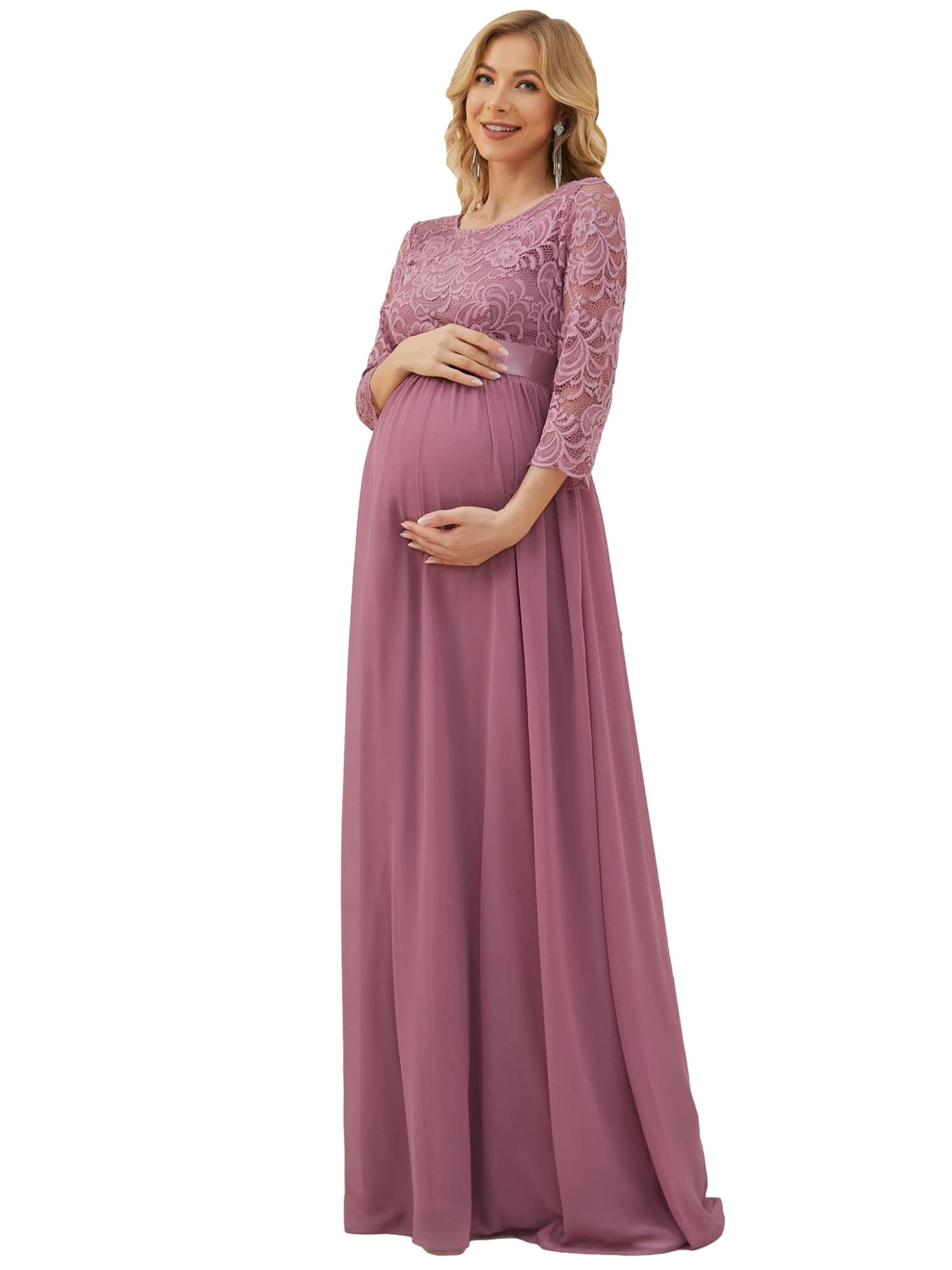 Ever-Pretty Women's 3/4 Sleeve A-Line Lace Embroidery Chiffon Maternity Party Dress 20797 - Elegant Formal Gown for Baby Shower, Wedding Guest & Special Occasions